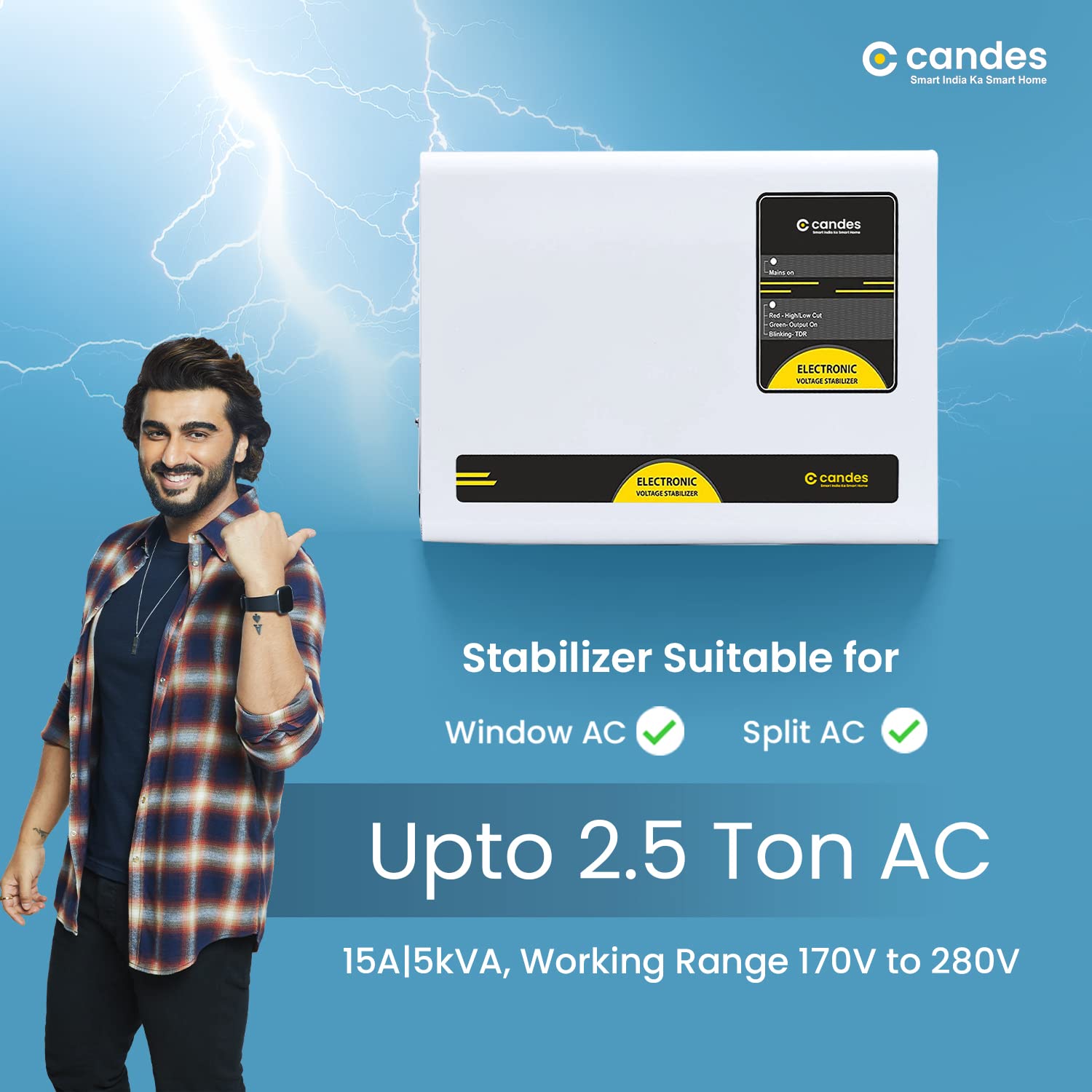 Candes Crystal 5KVA (170V to 280V) Voltage Stabilizer Best for Inverter AC, Split AC or Windows AC up to 2.2 Ton (Including 1.8 Ton, 2 Ton & 2.2 Ton)- - view 2