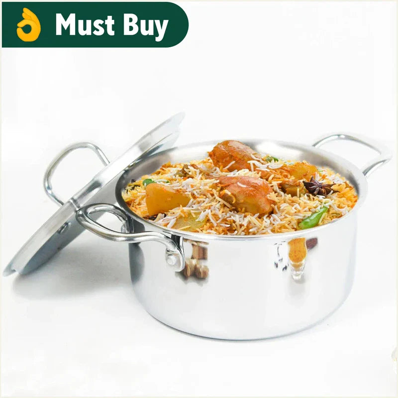 The Indus Valley TurboCuk Tri-ply Stainless Steel Casserole/ Biryani Cooking Pot+ Steel Lid, Premium Quality, 3 Layer Thick Body, 100% Toxin-free, Non