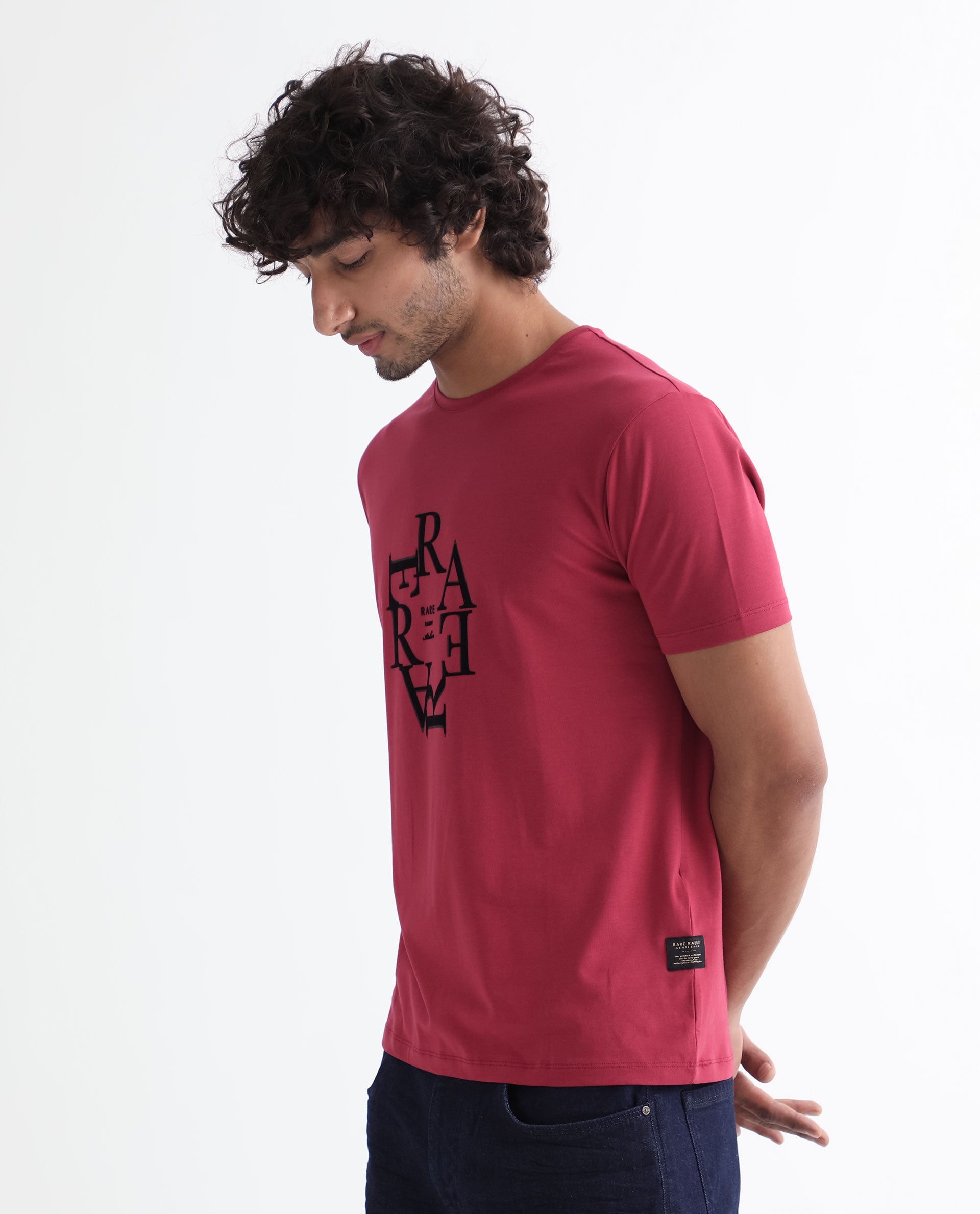 Rare Rabbit Men'S Burma Red T-Shirt Cotton Lycra Fabric Short Sleeves Round Neck Slim Fit - view 5