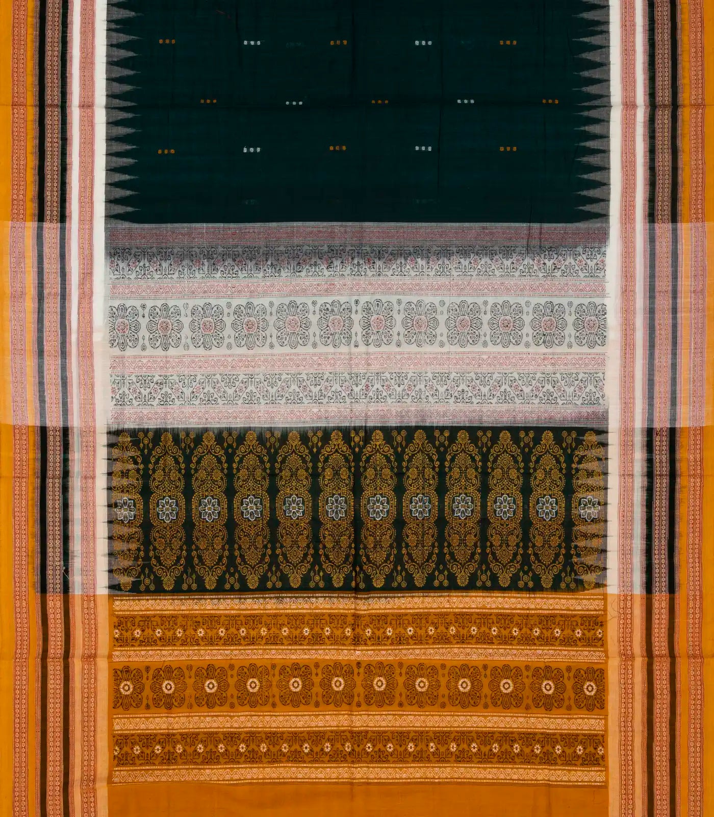 RmKV Bottle Green Handloom Orissa Cotton Saree With Button Buttas - view 2