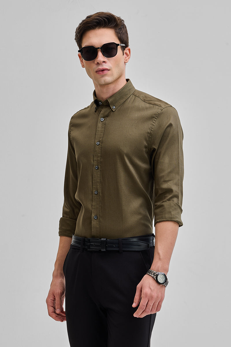 SNITCH Olive Solid Oxford Shirt - view 5
