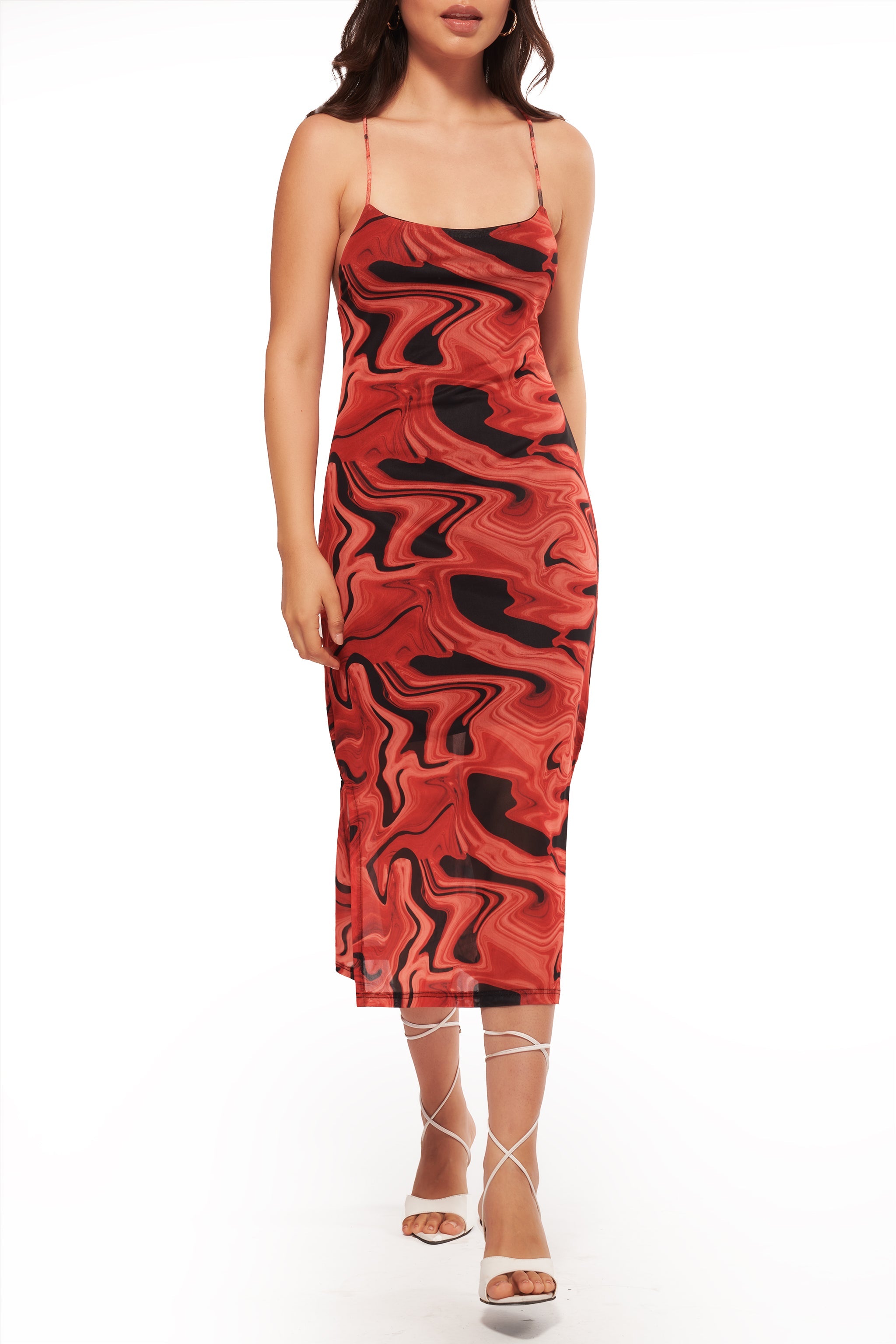 Y2K Printed Mesh Layered Midi Dress