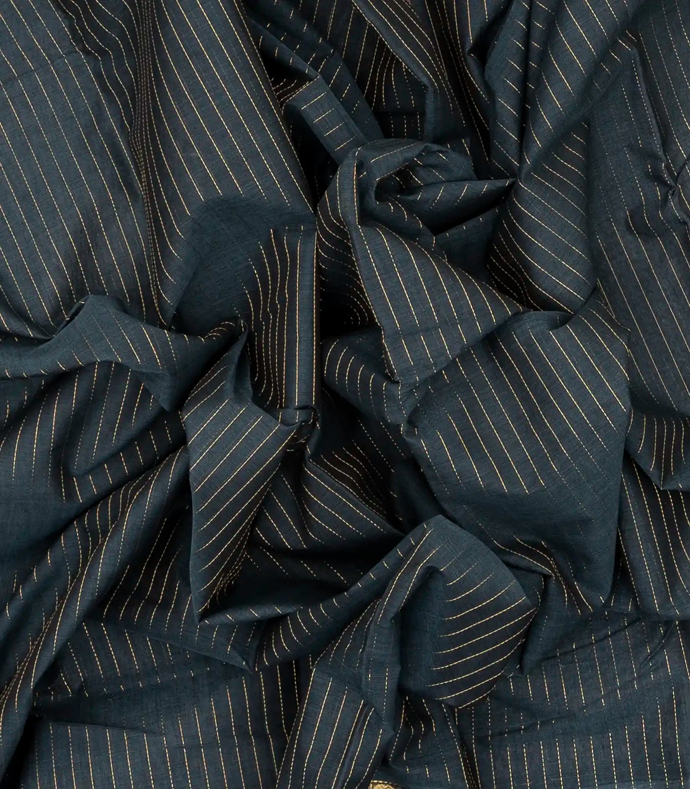 RmKV Dark Grey Handloom Kanchi Cotton Saree With Zari Stripes - view 3