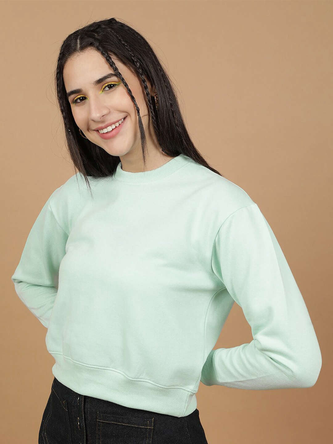 Freehand By The Indian Garage Co Women's Solid Regular Fit Sweatshirt
