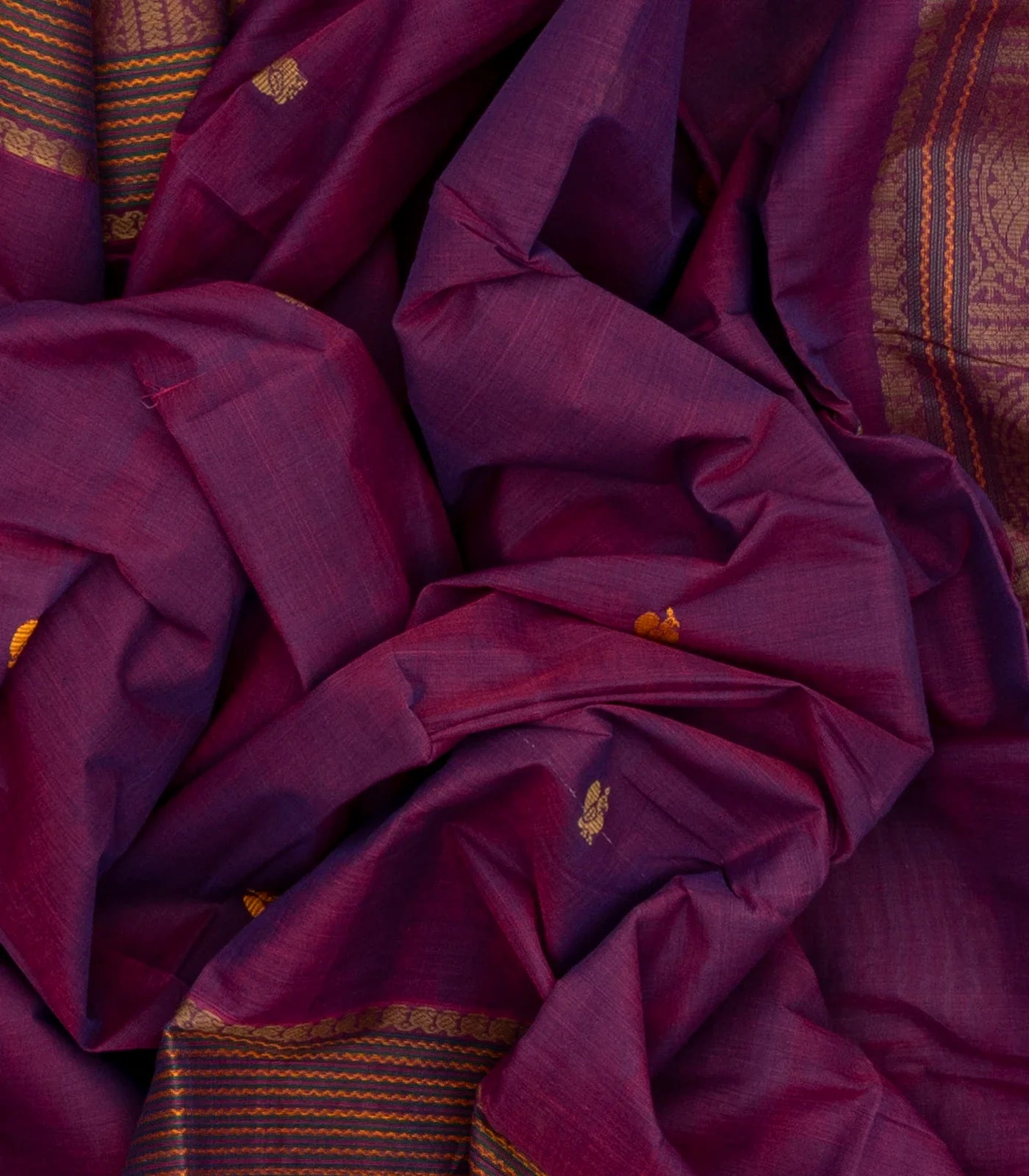 RmKV Purple Handloom Kanchi Cotton Saree With Annam Buttas - view 3