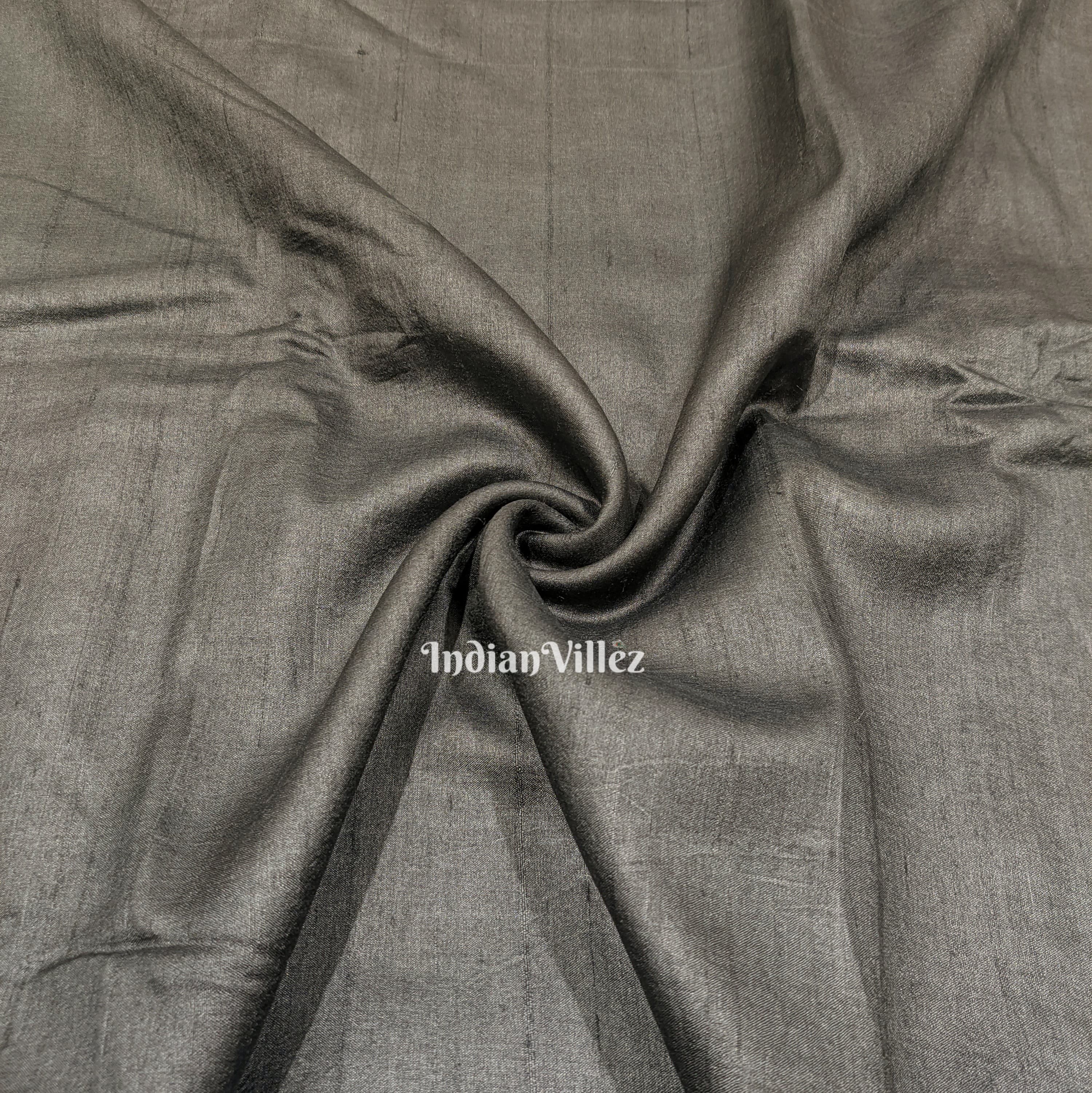 IndianVillèz Space Black Pure Tussar Silk Fabric