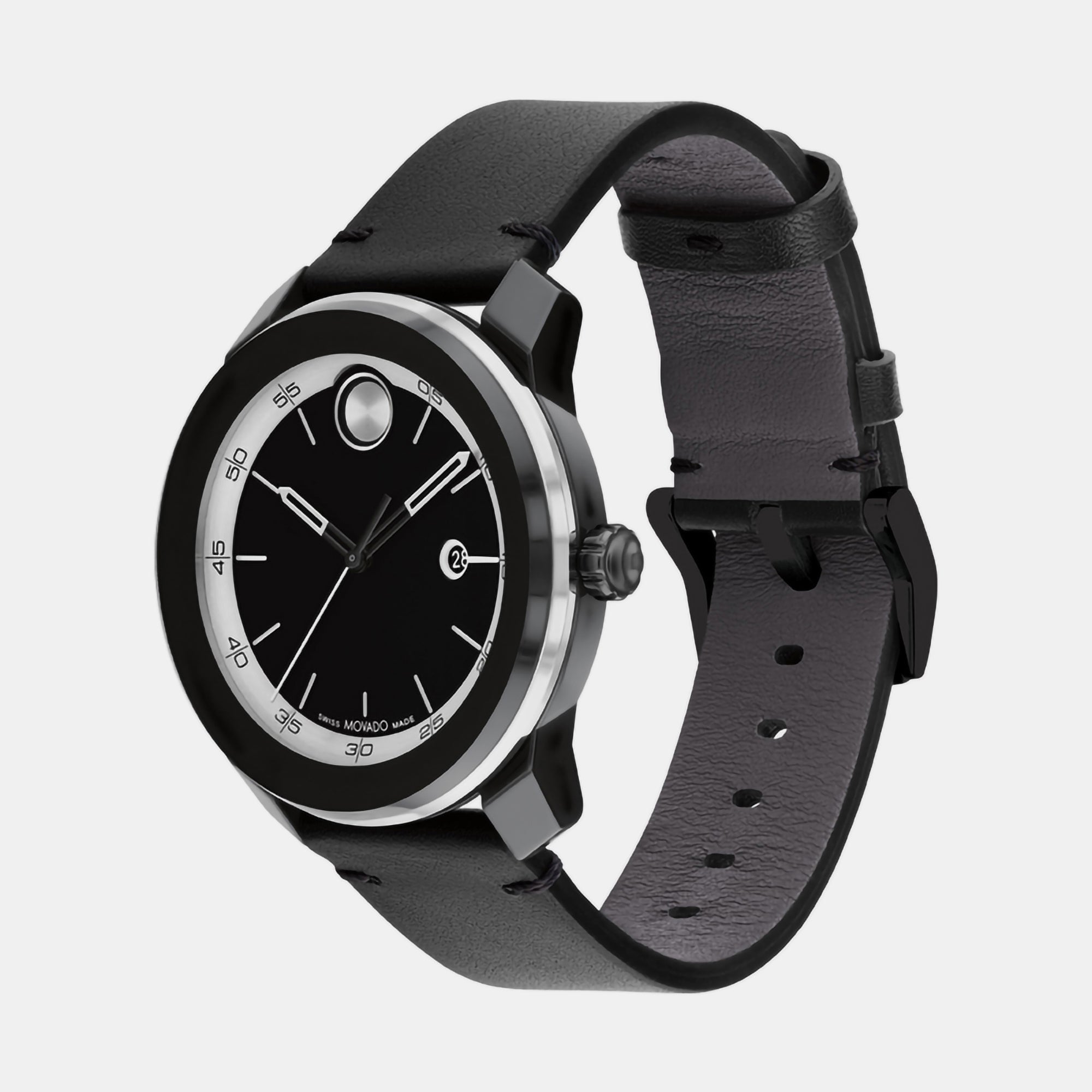 Movado Bold Men Quartz Black Dial Analog Leather Watch 3601154 - view 2