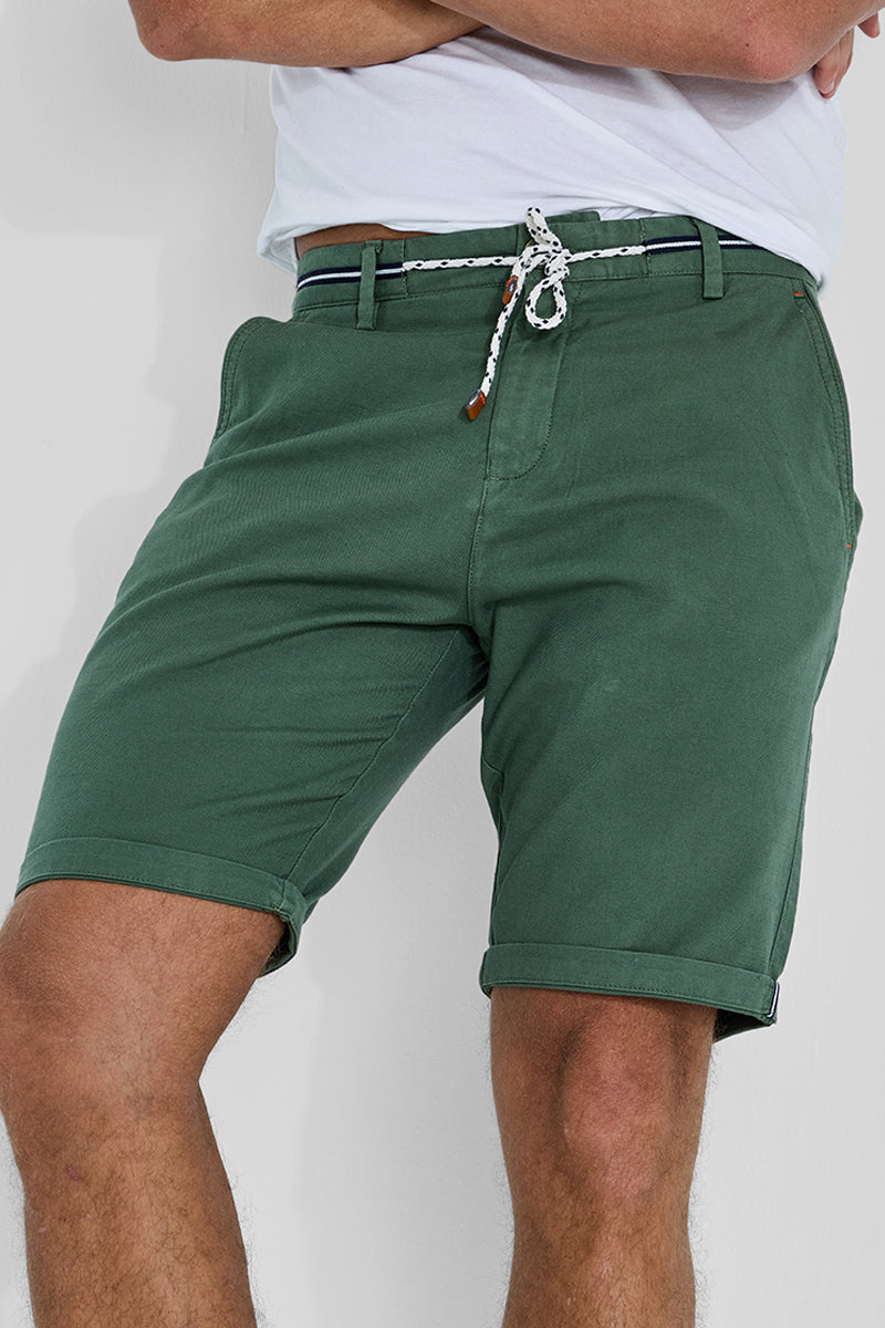 SNITCH Green Plain Linen Regular Fit Shorts