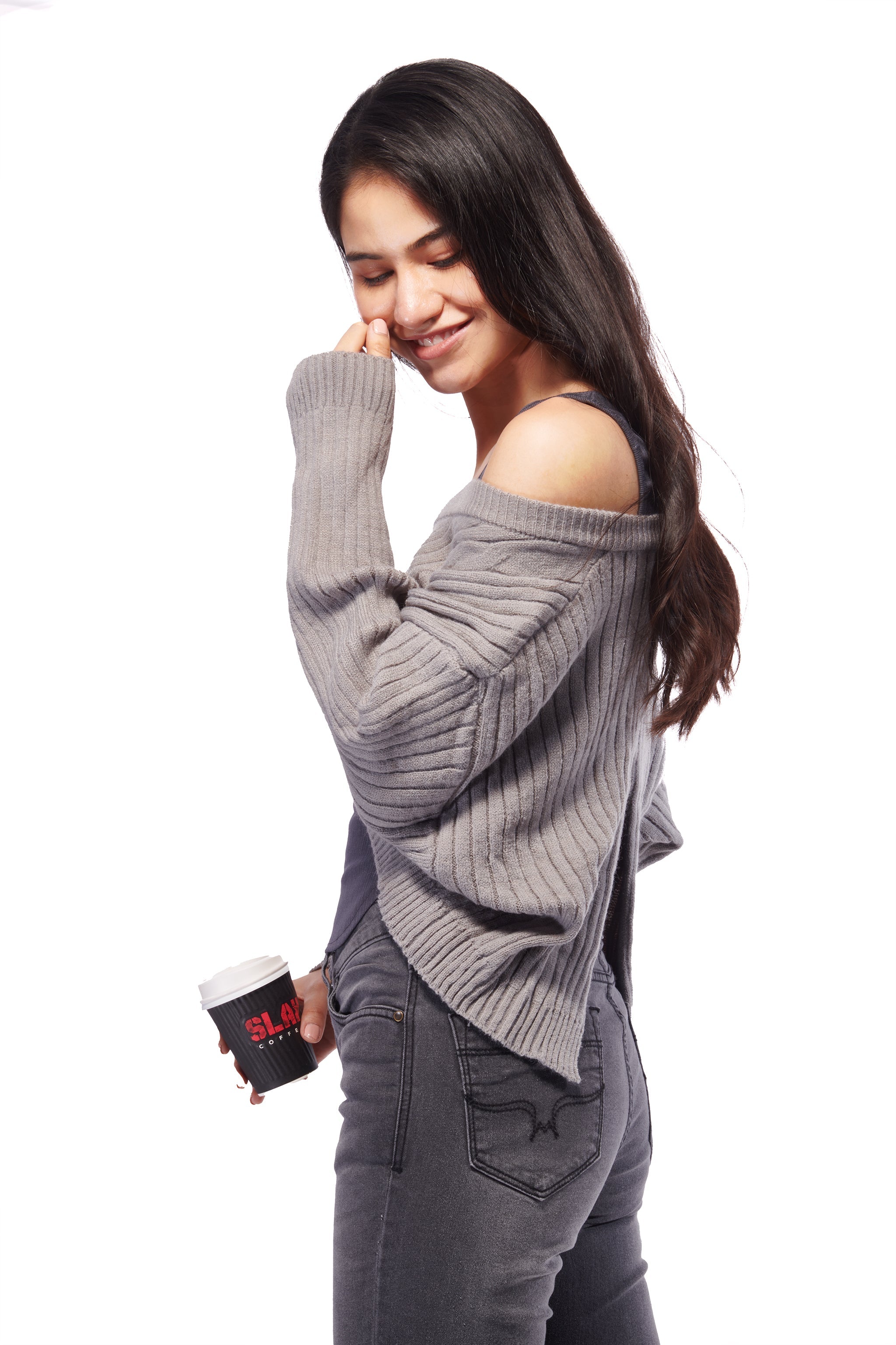 Baddie Winter Back Slit Top – Grey - view 3