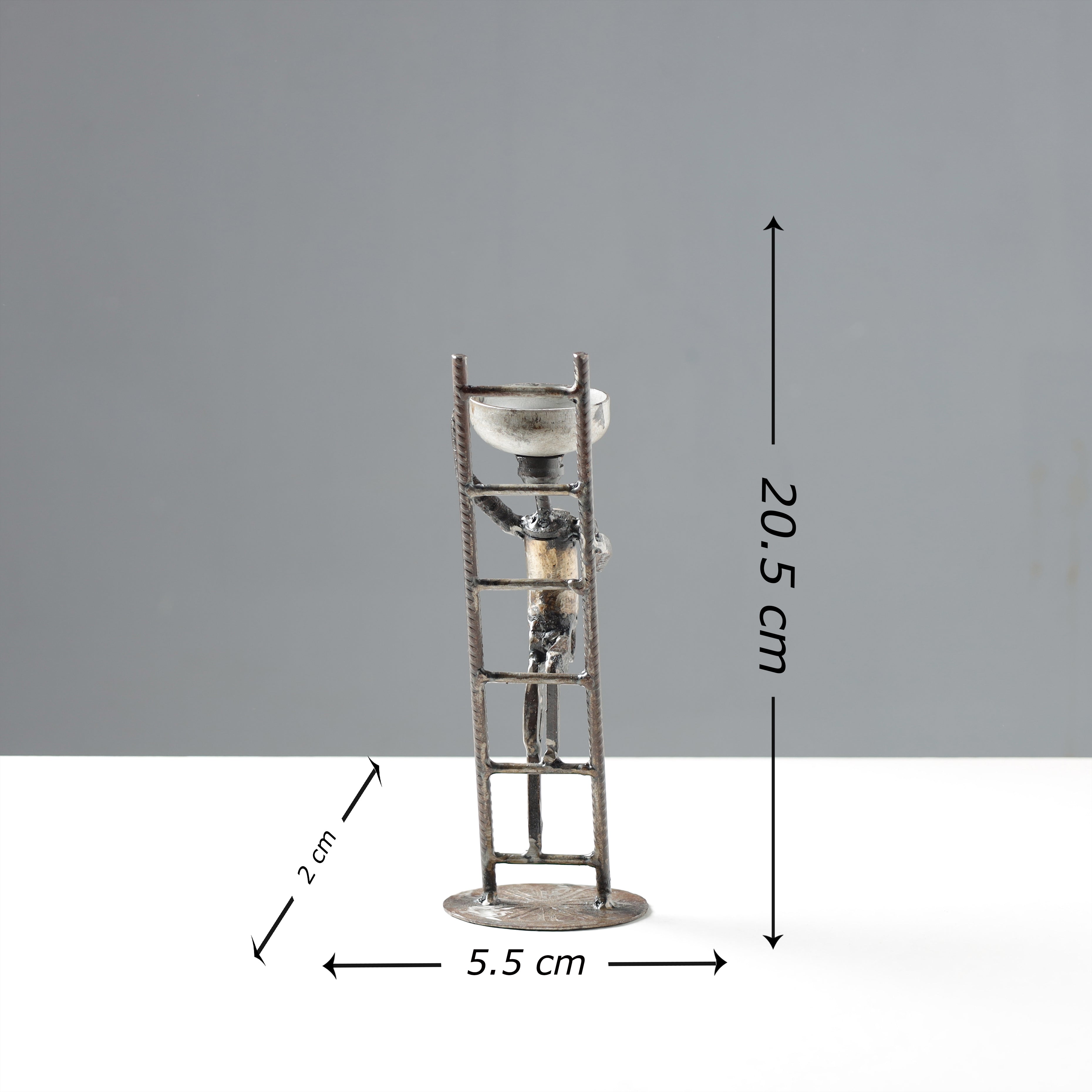 Ladder Man with Basket - Handmade Recycled Metal Sculpture by Debabrata Ruidas - view 4