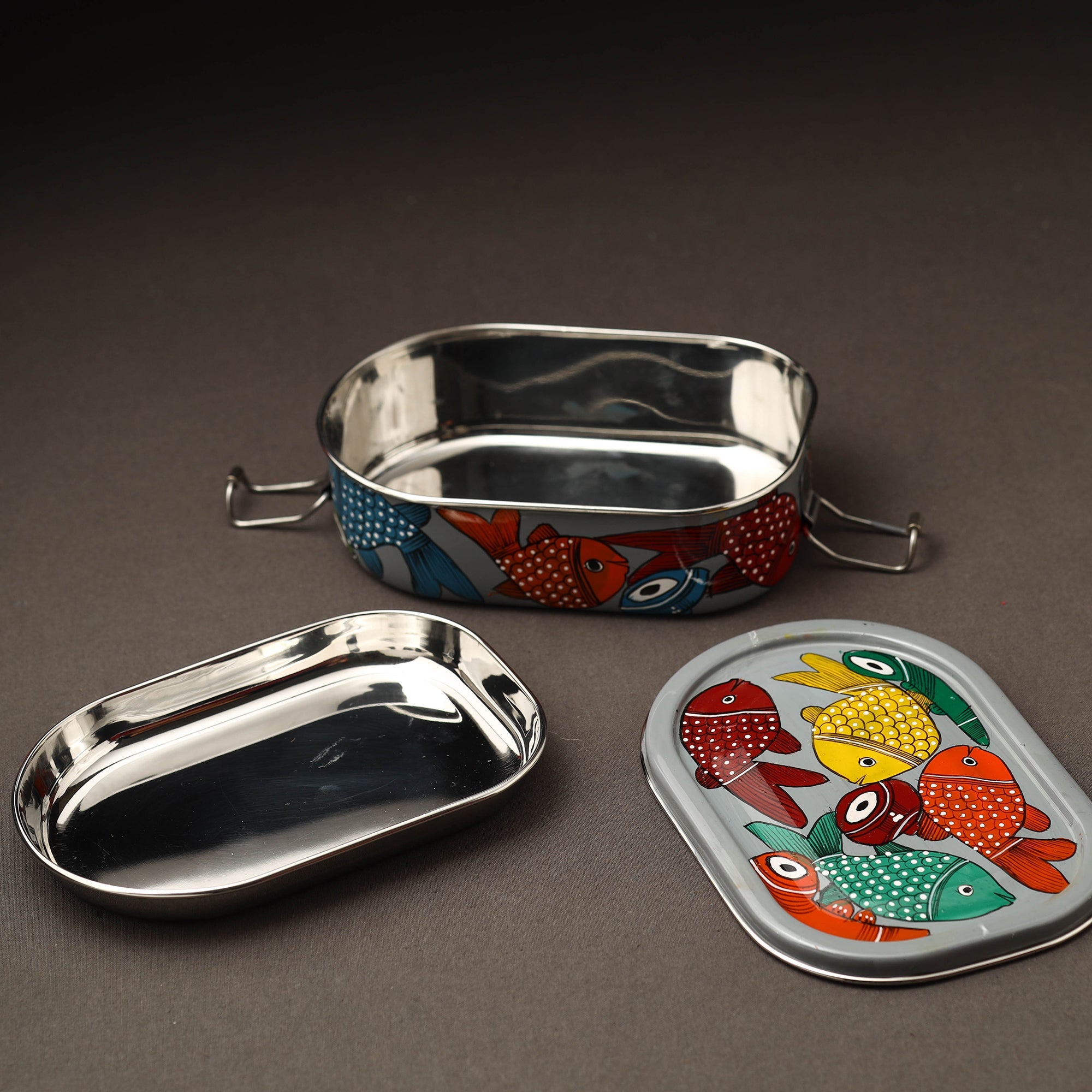 AAYAAS Bengal Patua Handpainted Stainless Steel Rectangle Lunch Box (6 x 4 in) - view 2