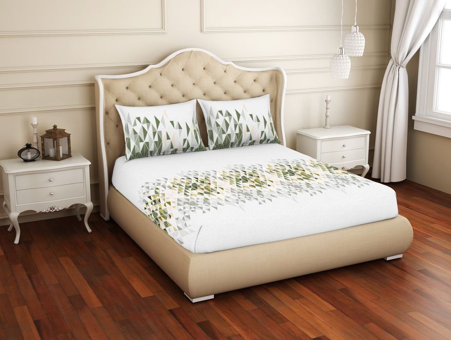 Spaces India Geometric Beechnut - Light Green 100% Cotton King Fitted Sheet - Anti Bacterial By Welspun - view 2
