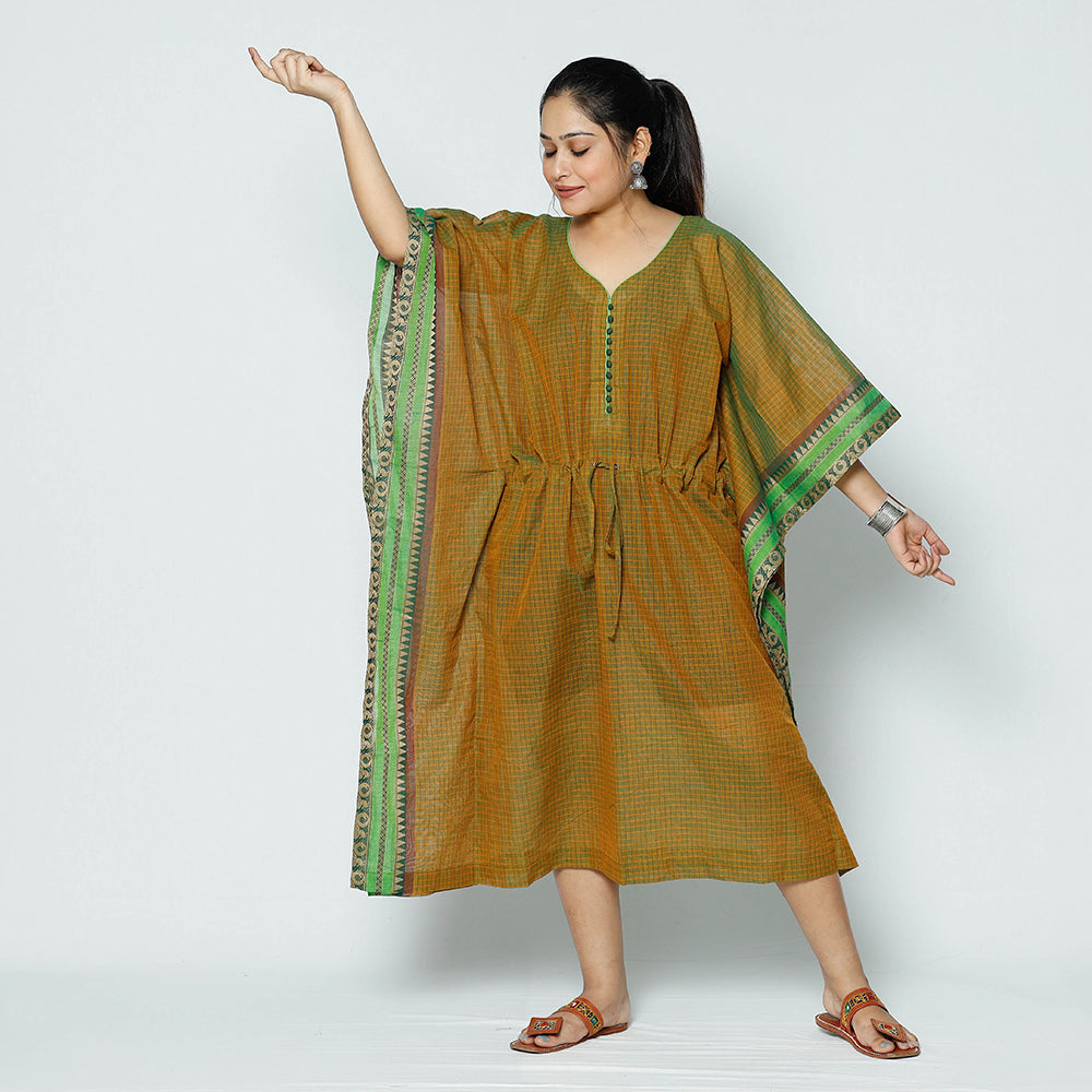 ITOKRI CASUALS Brown - Kanchipuram Checks Cotton Kaftan with Tie-Up Waist (Medium) - view 2