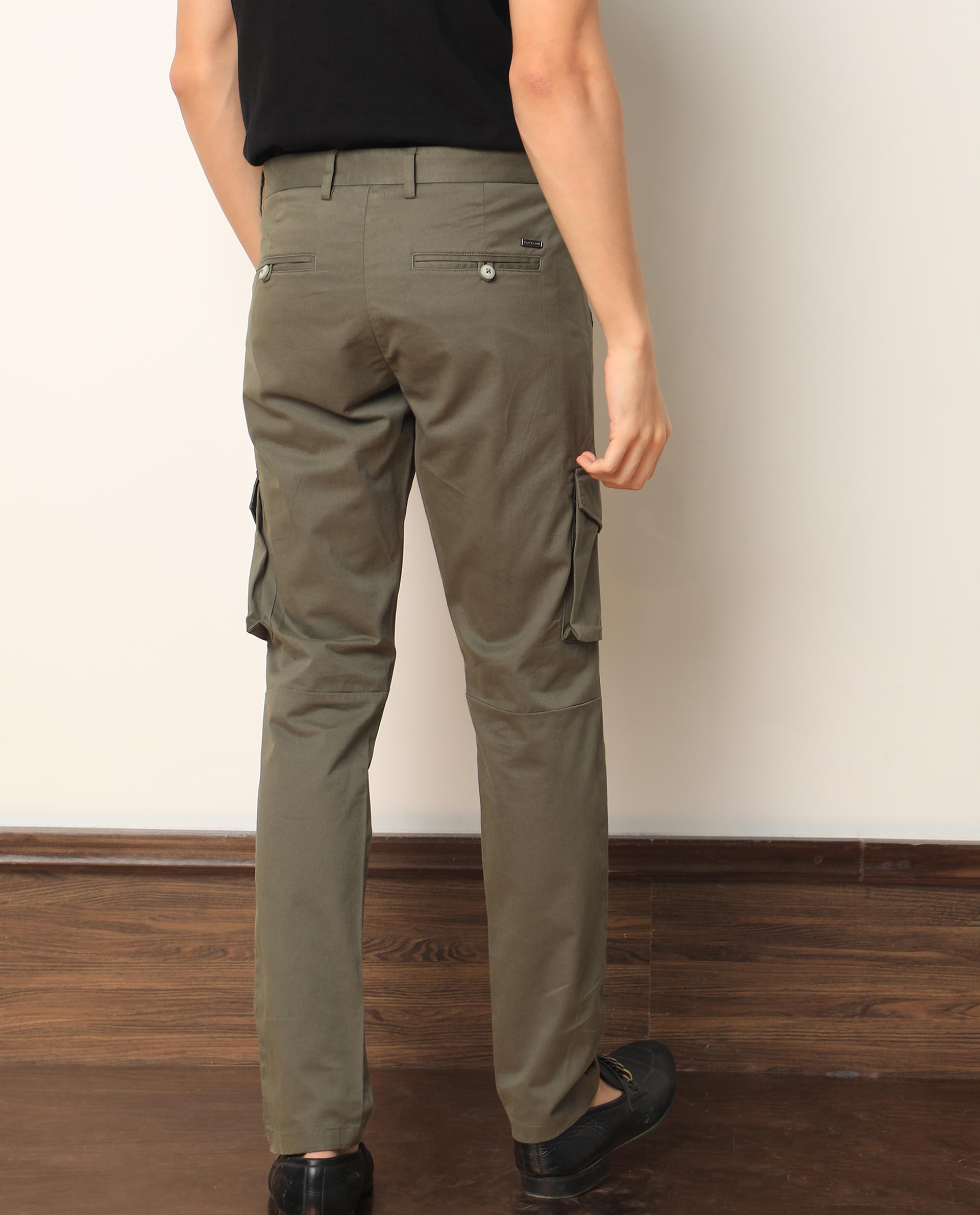 Rare Rabbit Men's Celu Olive Solid Mid-Rise Cargo Style Slim-Fit Trouser - view 10