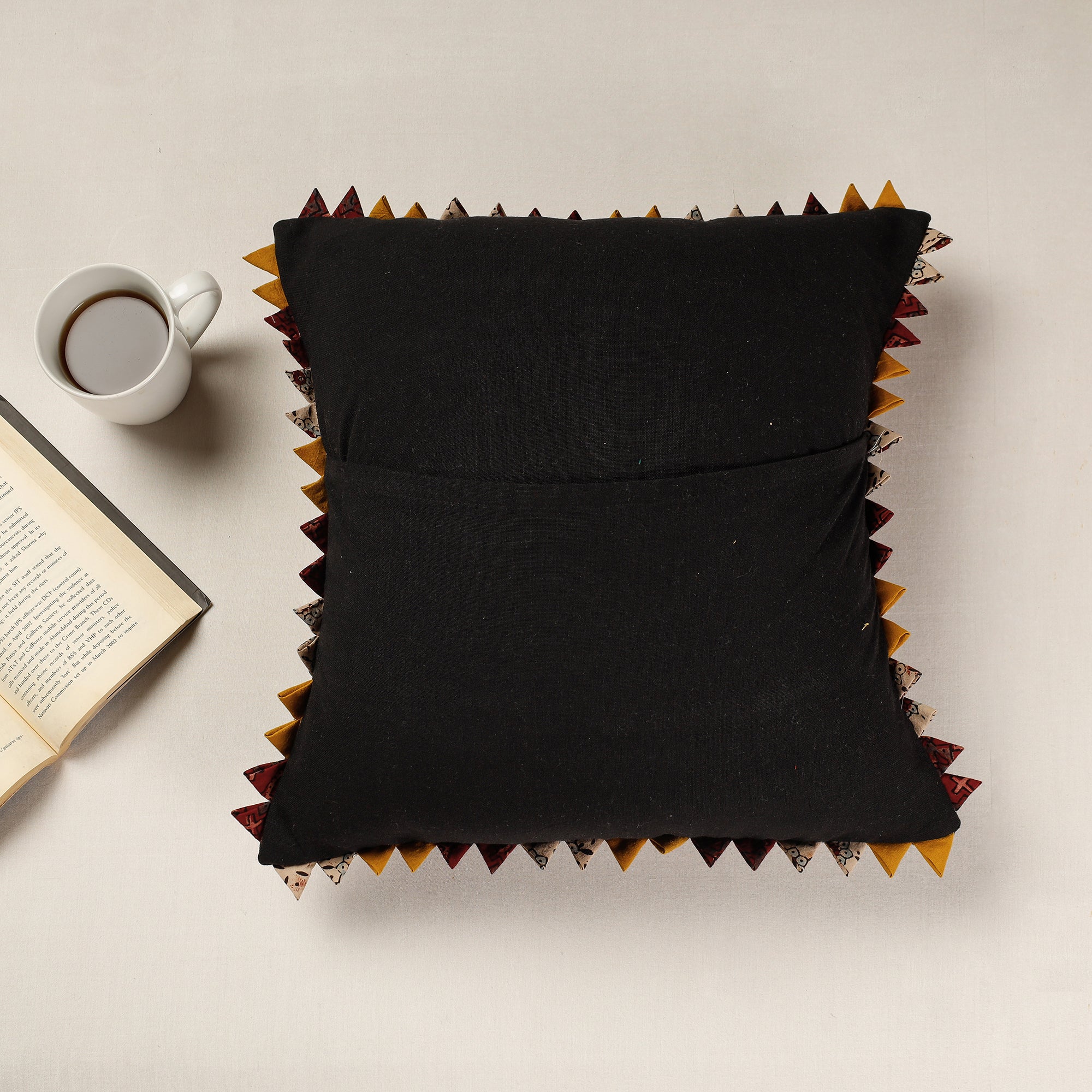 Black - Kala Raksha Applique Cutwork Cotton Cushion Cover (16 x 16 in) - view 3