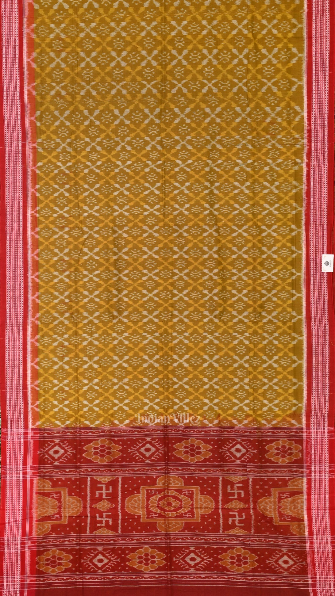 IndianVillèz Mehendi Red Odisha Ikat Sambalpuri Pure Cotton Saree