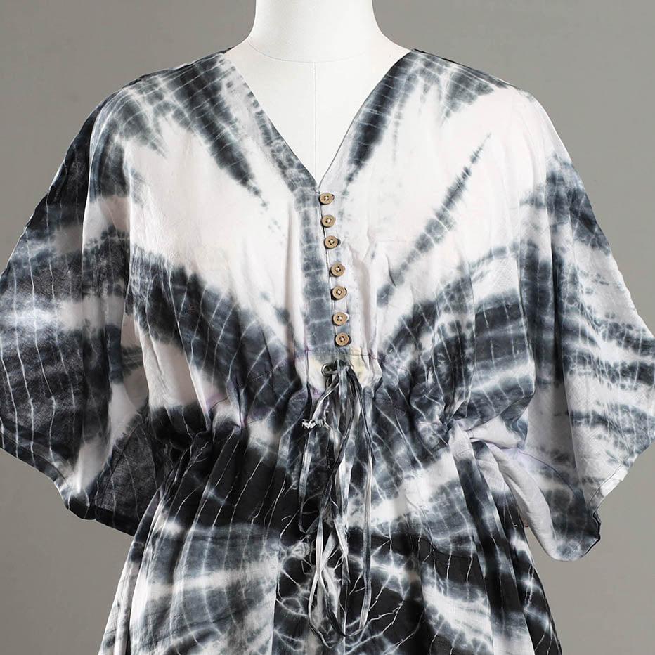 ITOKRI CASUALS Black - Shibori Tie-Dye Cotton Kaftan with Tie-Up Waist (Medium) - view 2