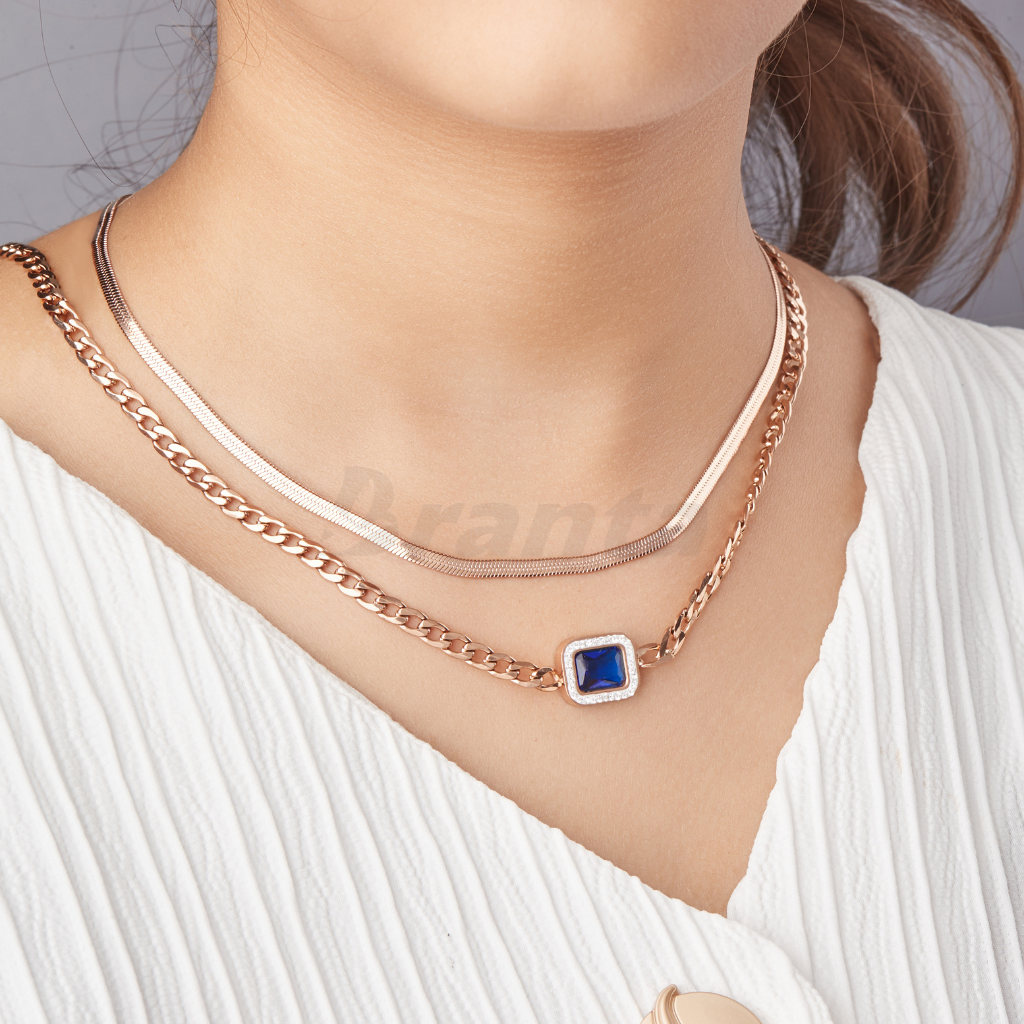 Branta Trendy Blue Diamond Layered Necklace