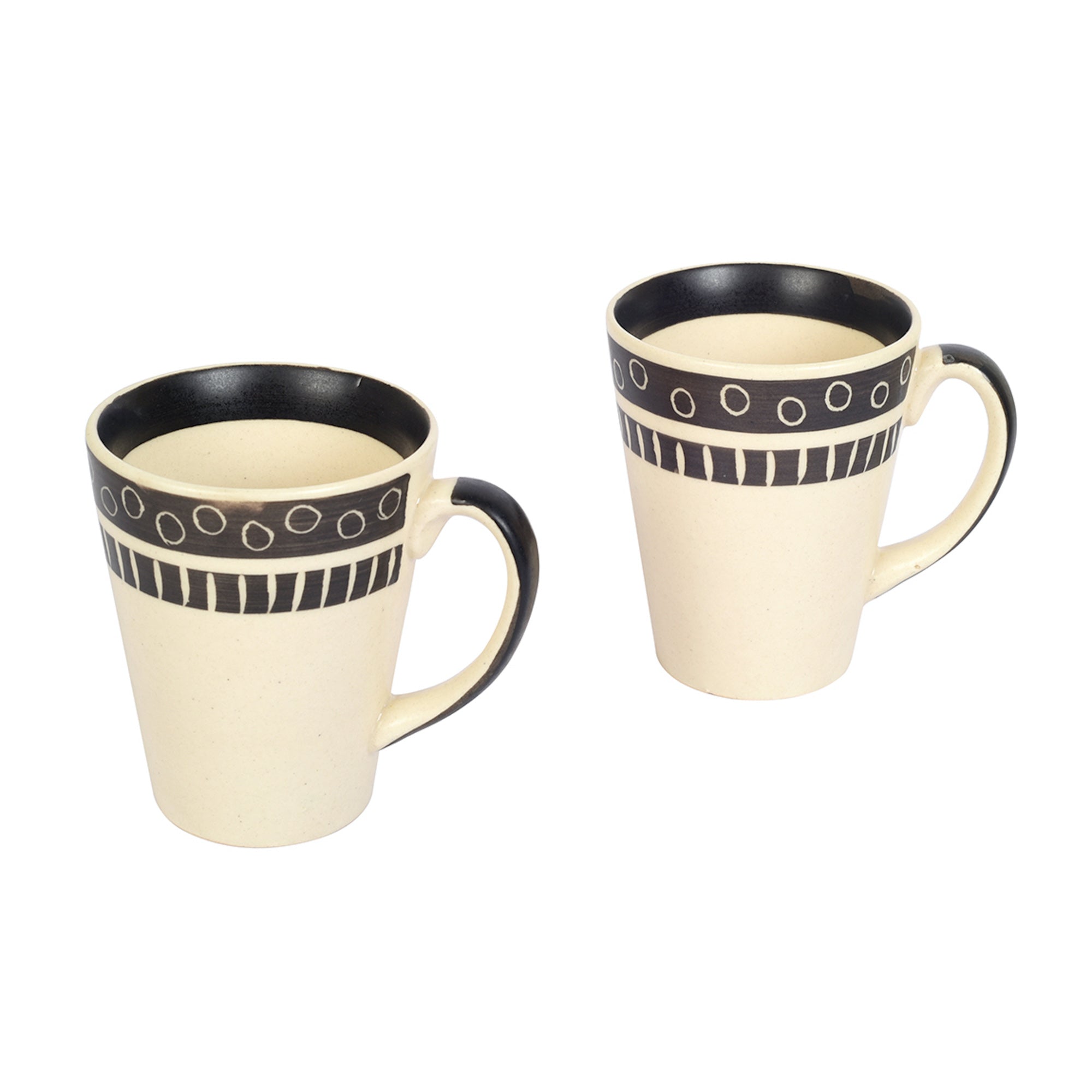 ART CREATIONS BY SUMAN SONTHALIA Beige - Mug Ceramic Black Polka (Set of 2) (4x3.2x4.1) - view 3
