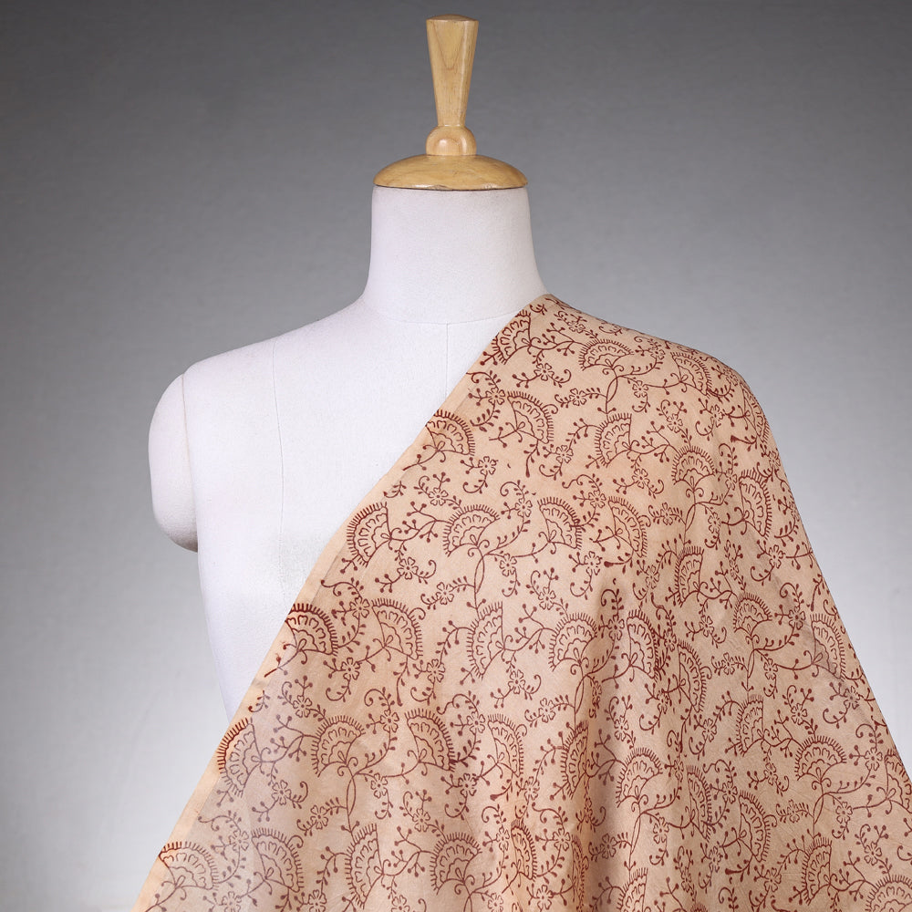 PITCHUKA SRINIVAS KALAMKARI PEDANA Brown - Pedana Kalamkari Block Printing Chanderi Silk Fabric