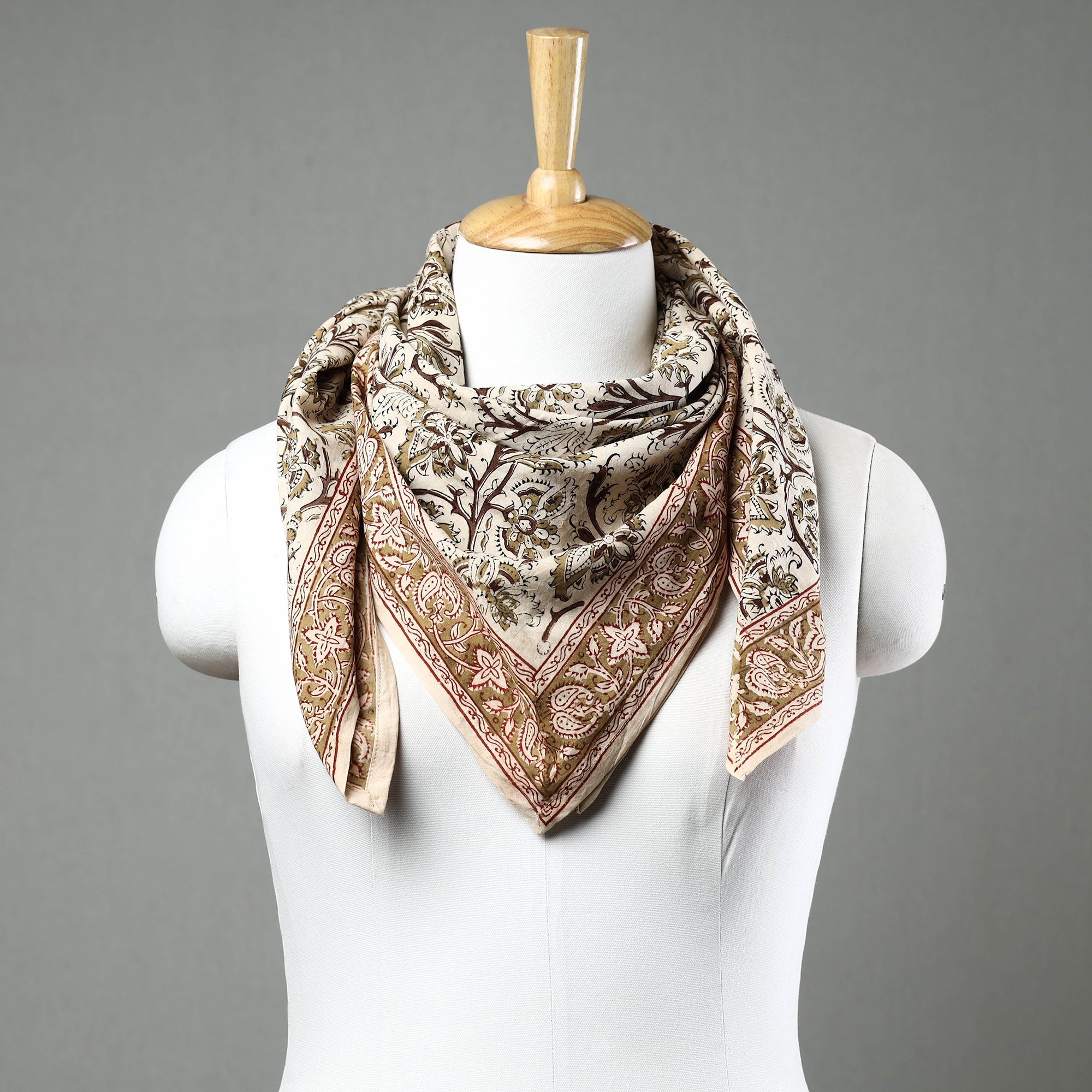 PITCHUKA SRINIVAS KALAMKARI PEDANA Beige - Pedana Kalamkari Block Printed Natural Dyed Cotton Scarf 77
