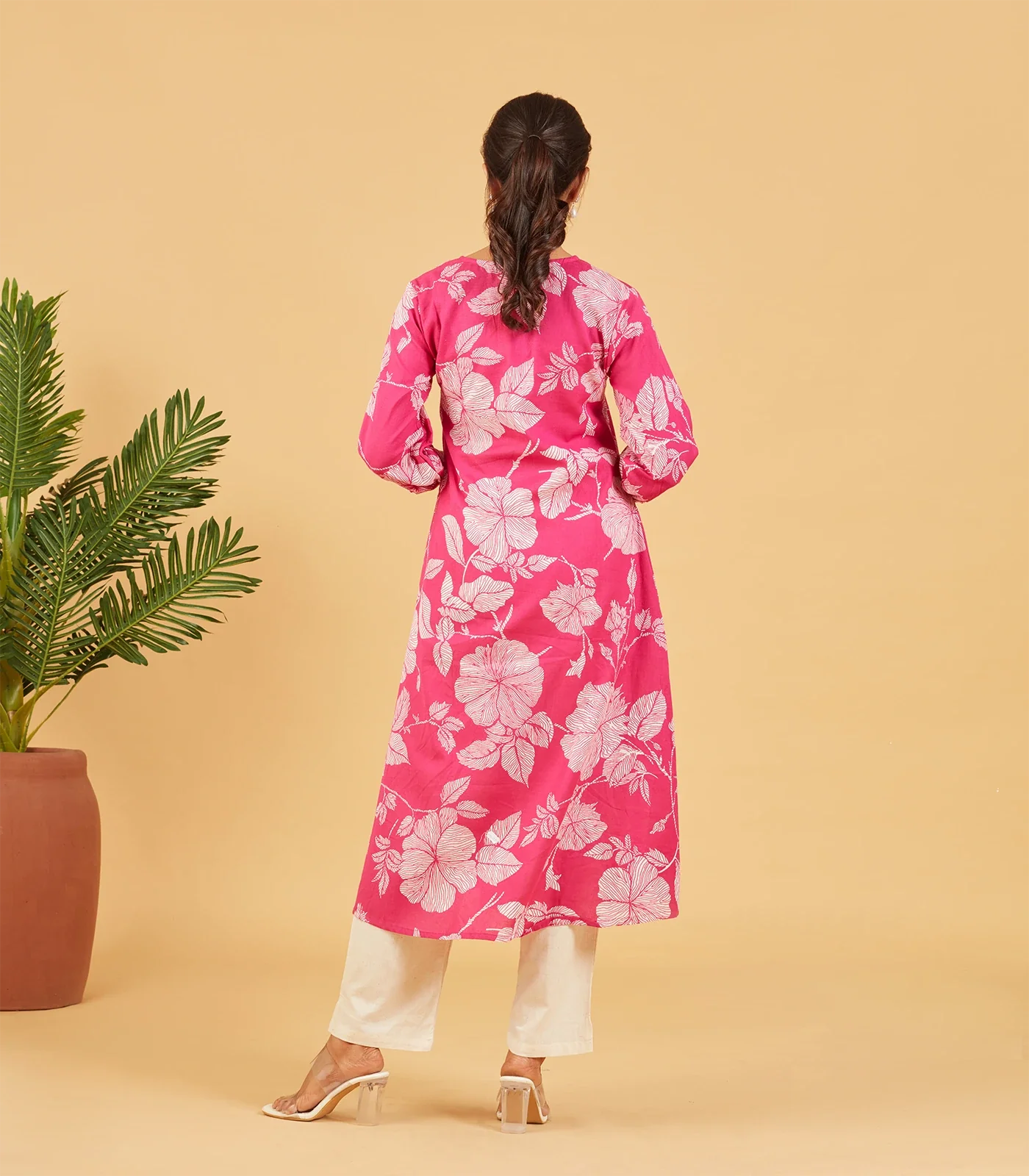 RmKV Bright Pink Floral Printed Cotton Kurta Set - view 4