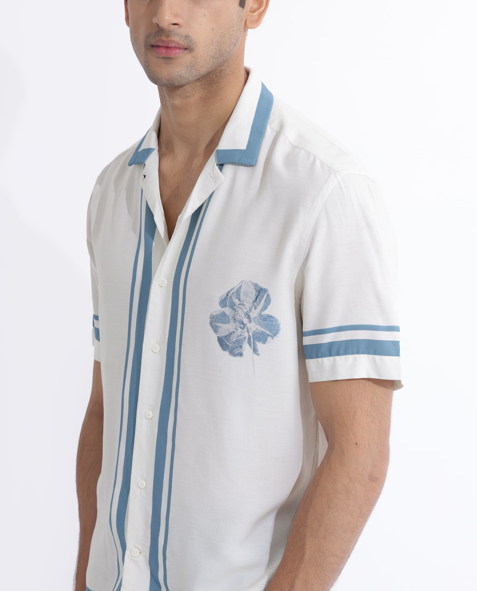 Rare Rabbit Men's Bluna Off-White Viscose Fabric Half Sleeves Cuban Collar Floral Print Shirt - view 6