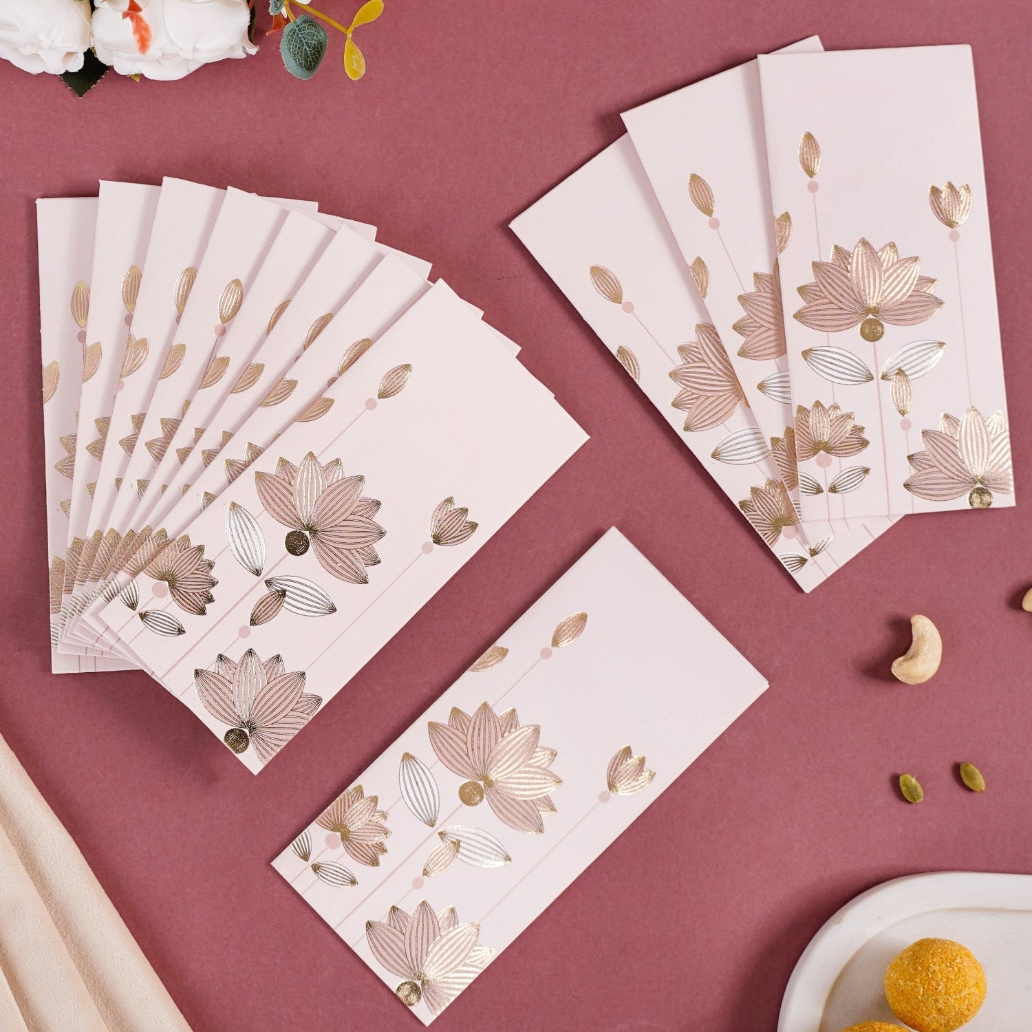 Nestasia Money Gift Envelope Gold Lotus Set Of 12 Pink