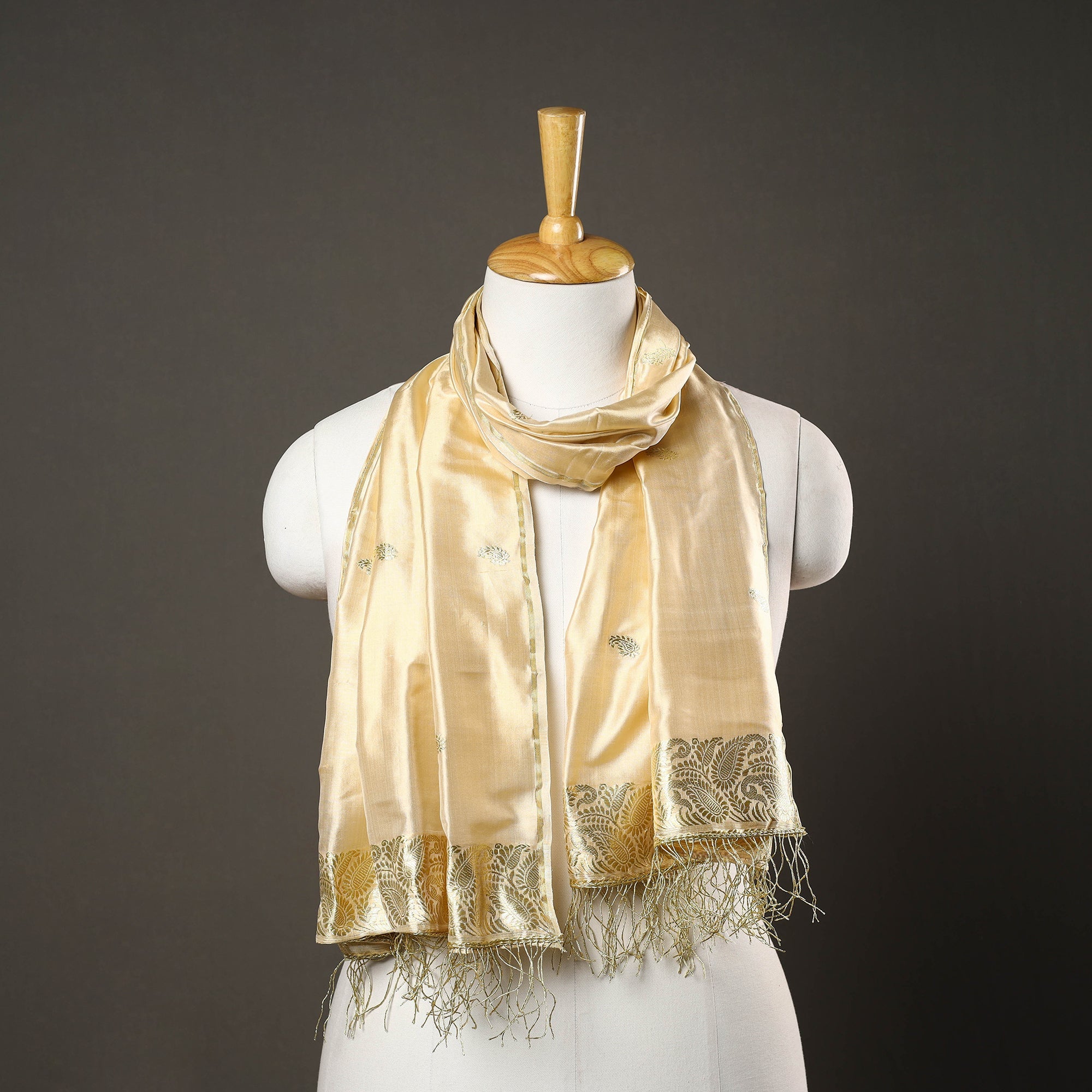 ITOKRI CRAFTS INITIATIVE Beige - Brocade Handloom Pure Silk Banarasi Stole 08