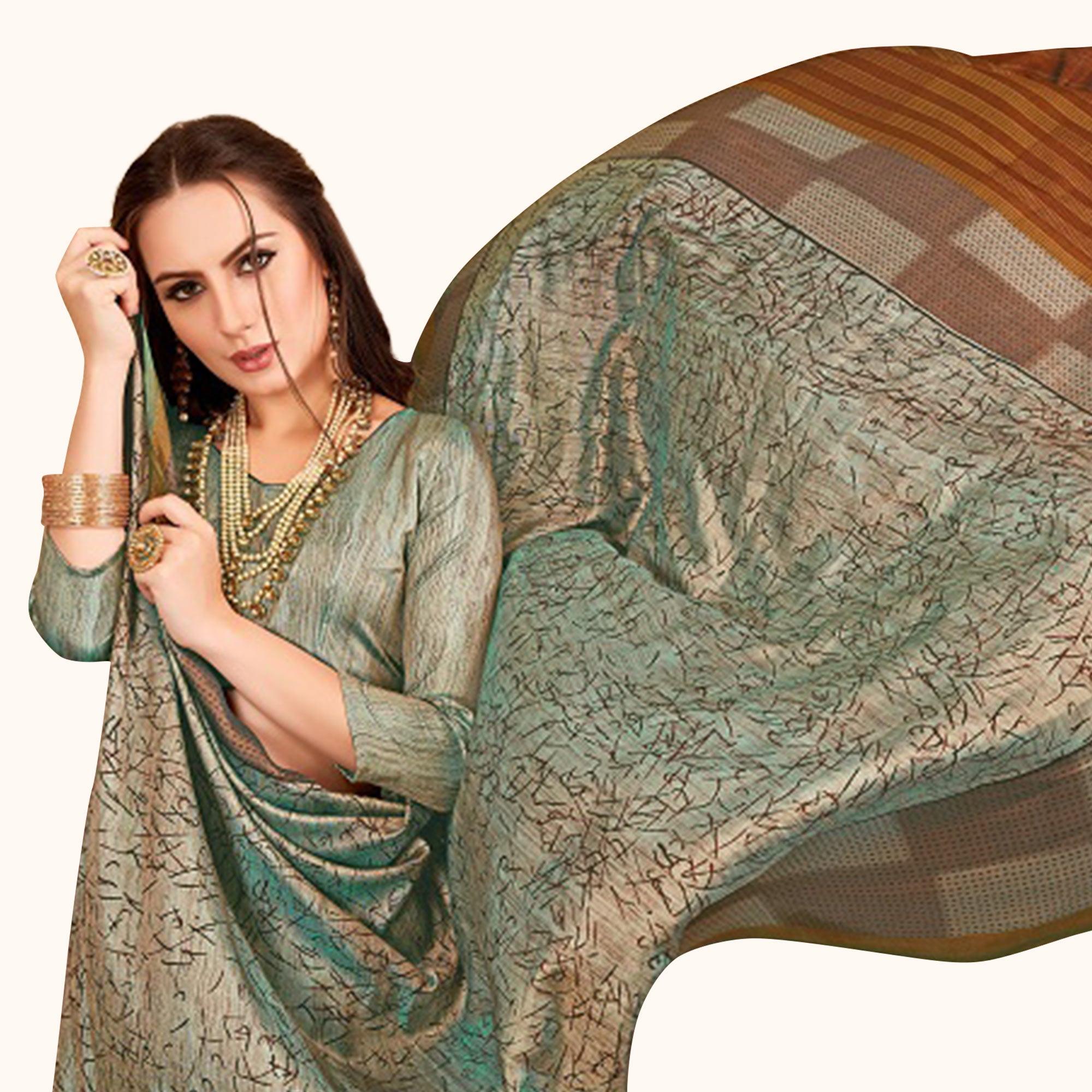 Peachmode Lovely Gray Colored Casual Printed Art Silk Saree - view 3