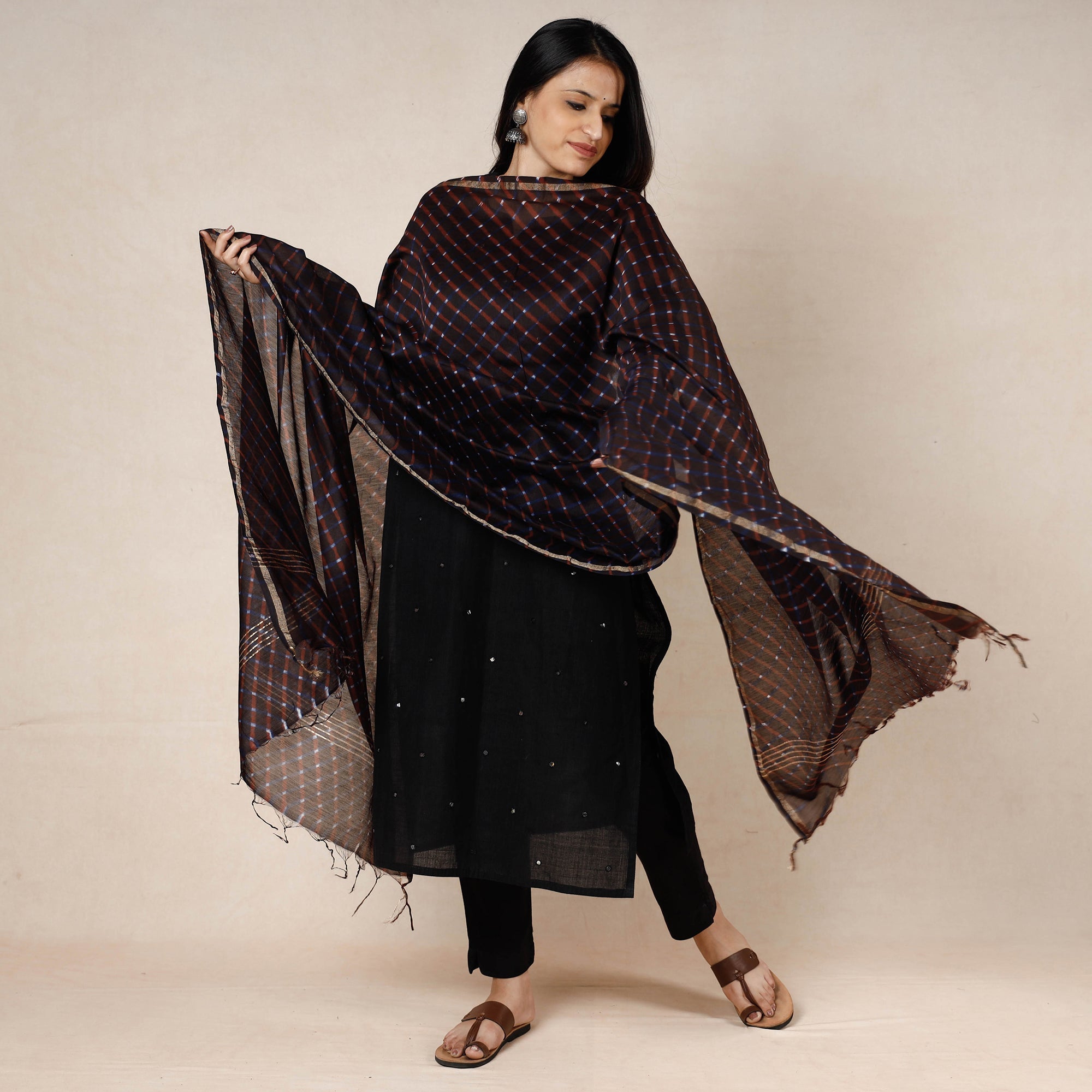 LEHARIYA BY BADSHAH MIYAN Brown - Leheriya Tie-Dye Mothra Chanderi Silk Dupatta with Tassels
