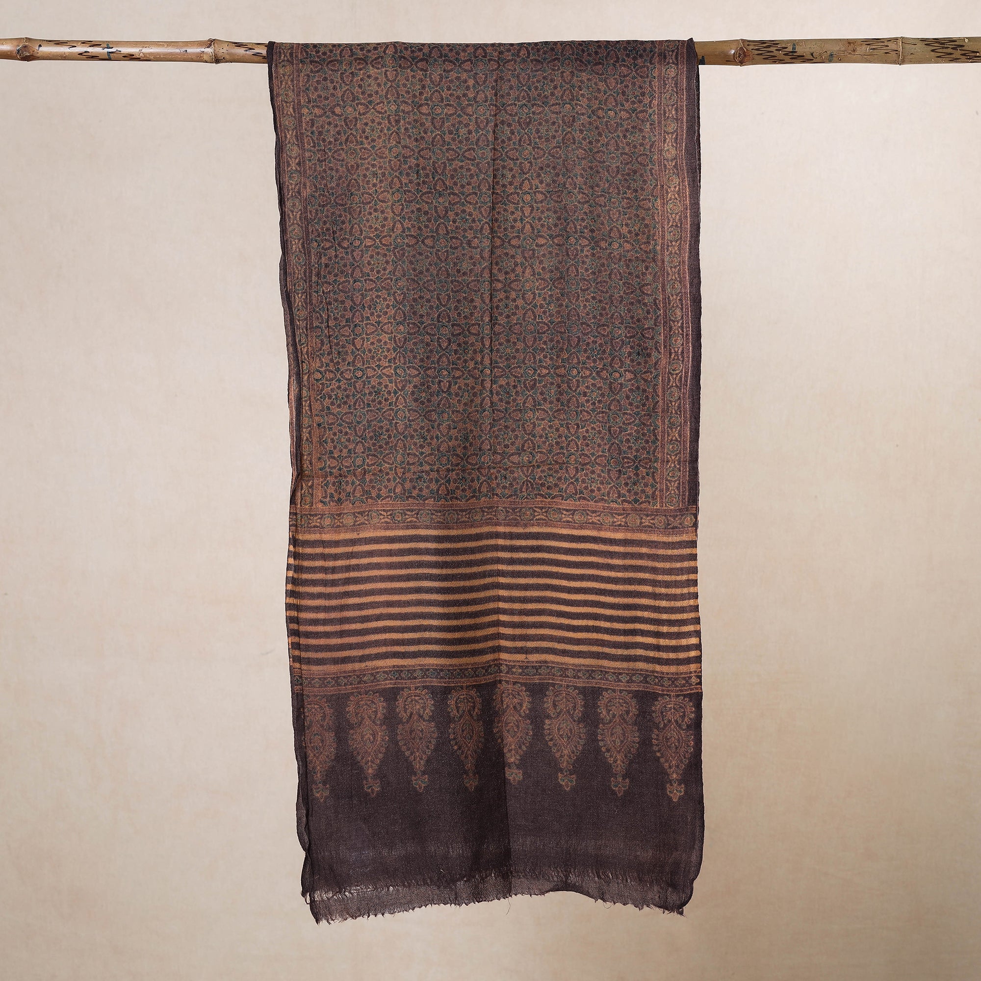 AJRAKH BY JABBAR KHATRI Brown - Ajrakh Hand Block Printed Pure Woolen Stole - view 2