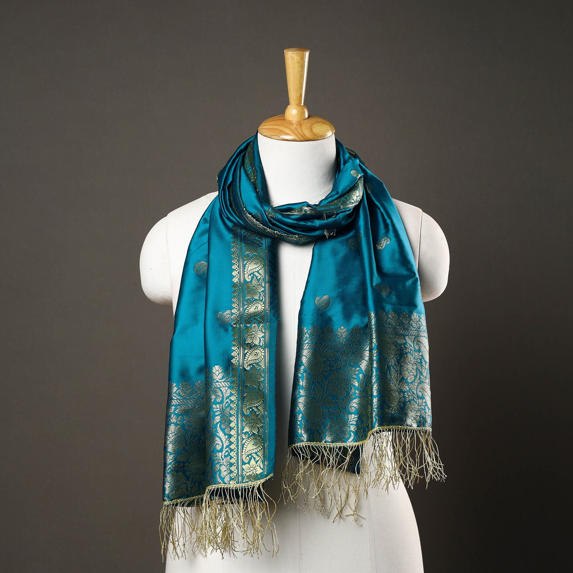 ITOKRI CRAFTS INITIATIVE Blue - Brocade Handloom Silk Nakshi Buti Banarasi Stole 31