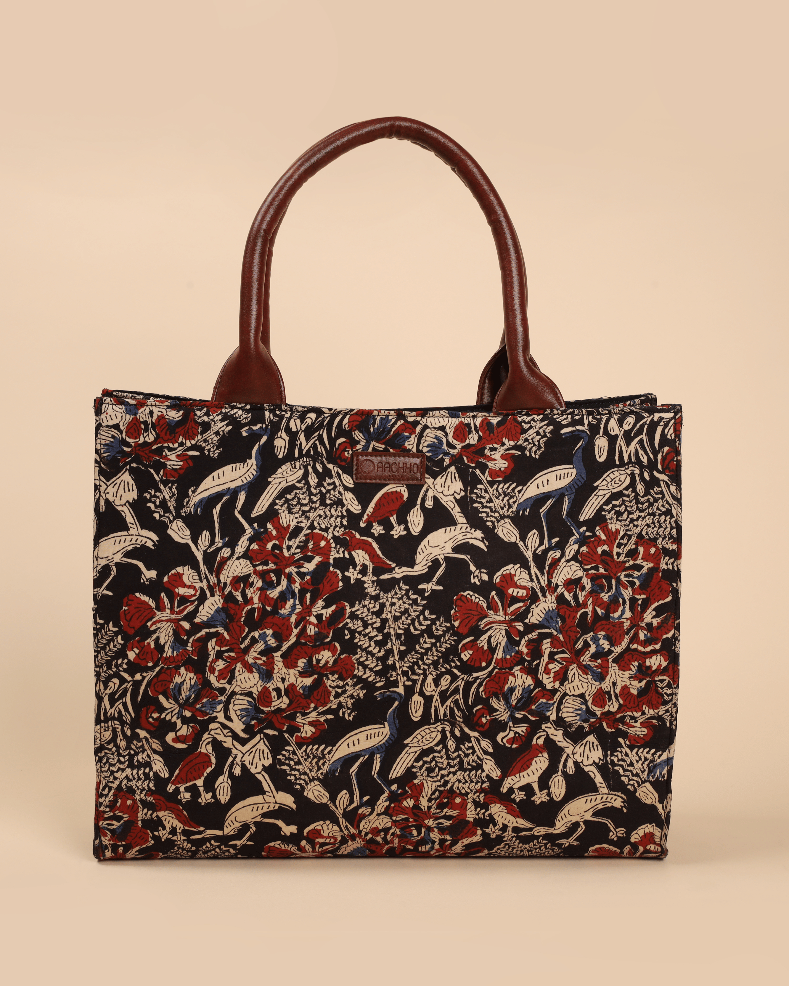 Aachho Classic Ebony Handblock Square Tote Bag