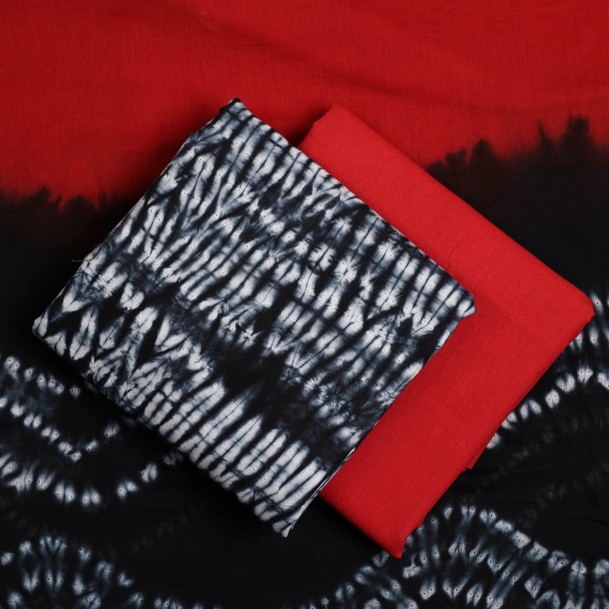 ARTISAN HAND BLOCK PRINTS Black - 3pc Mul Cotton Tie-Dye Shibori Dress Material 66 - view 2