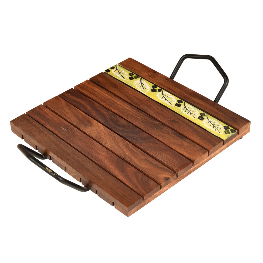 ART CREATIONS BY SUMAN SONTHALIA 'Leaf of Nature' Snack Tray in Rosewood (11x8x2) - view 2