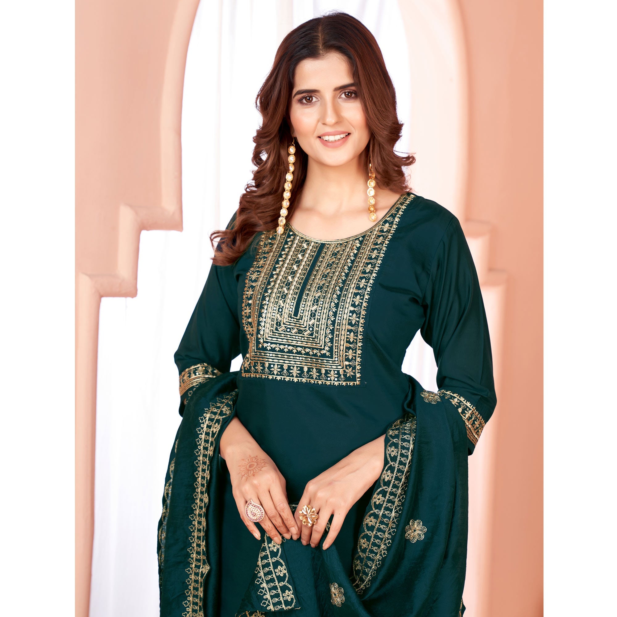 Peachmode Seller Blue Sequins Embroidered Viscose Salwar Suit - view 7