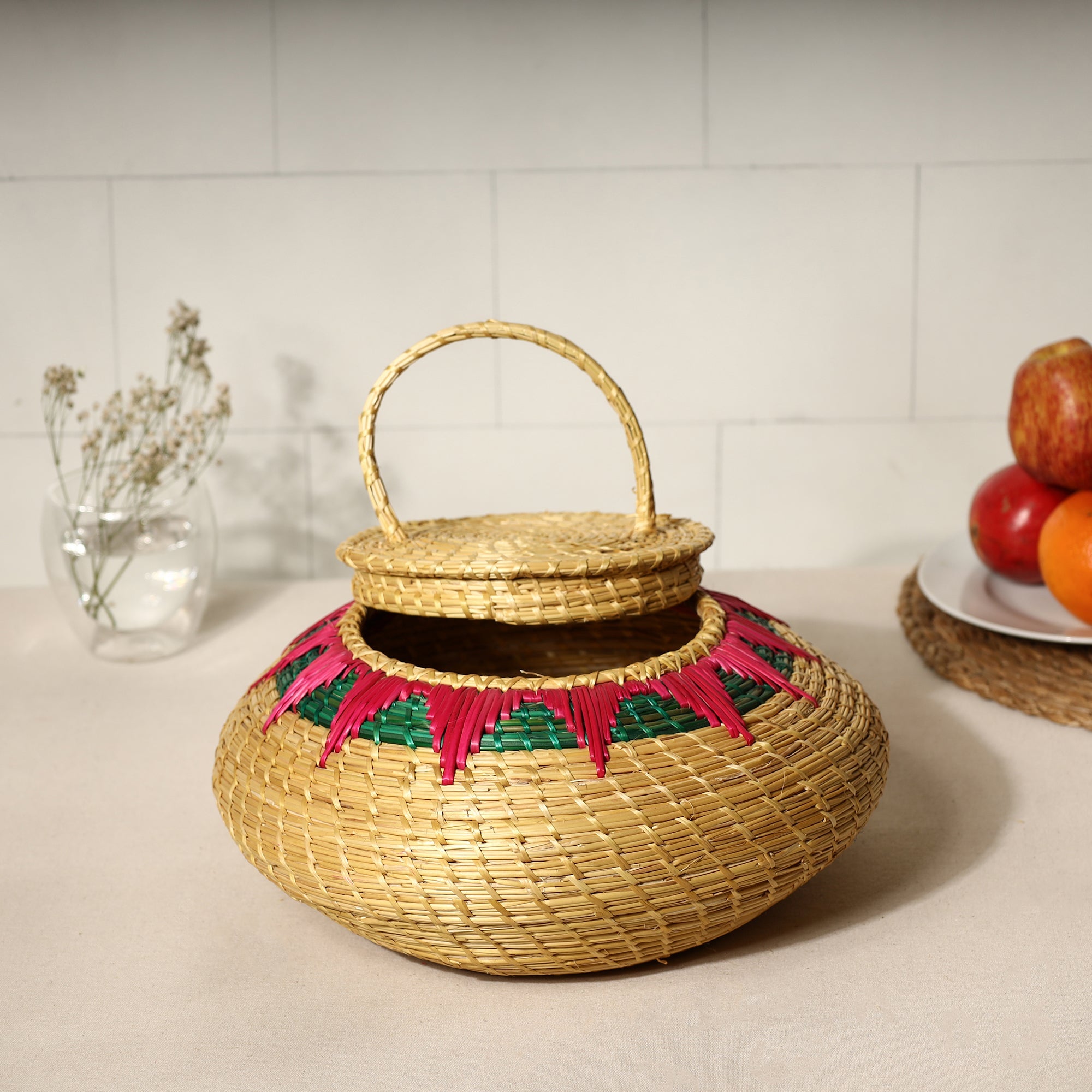ITOKRI CRAFTS INITIATIVE Beige - Handmade Sikki Grass Multipurpose Basket with Lid (Big) - view 2