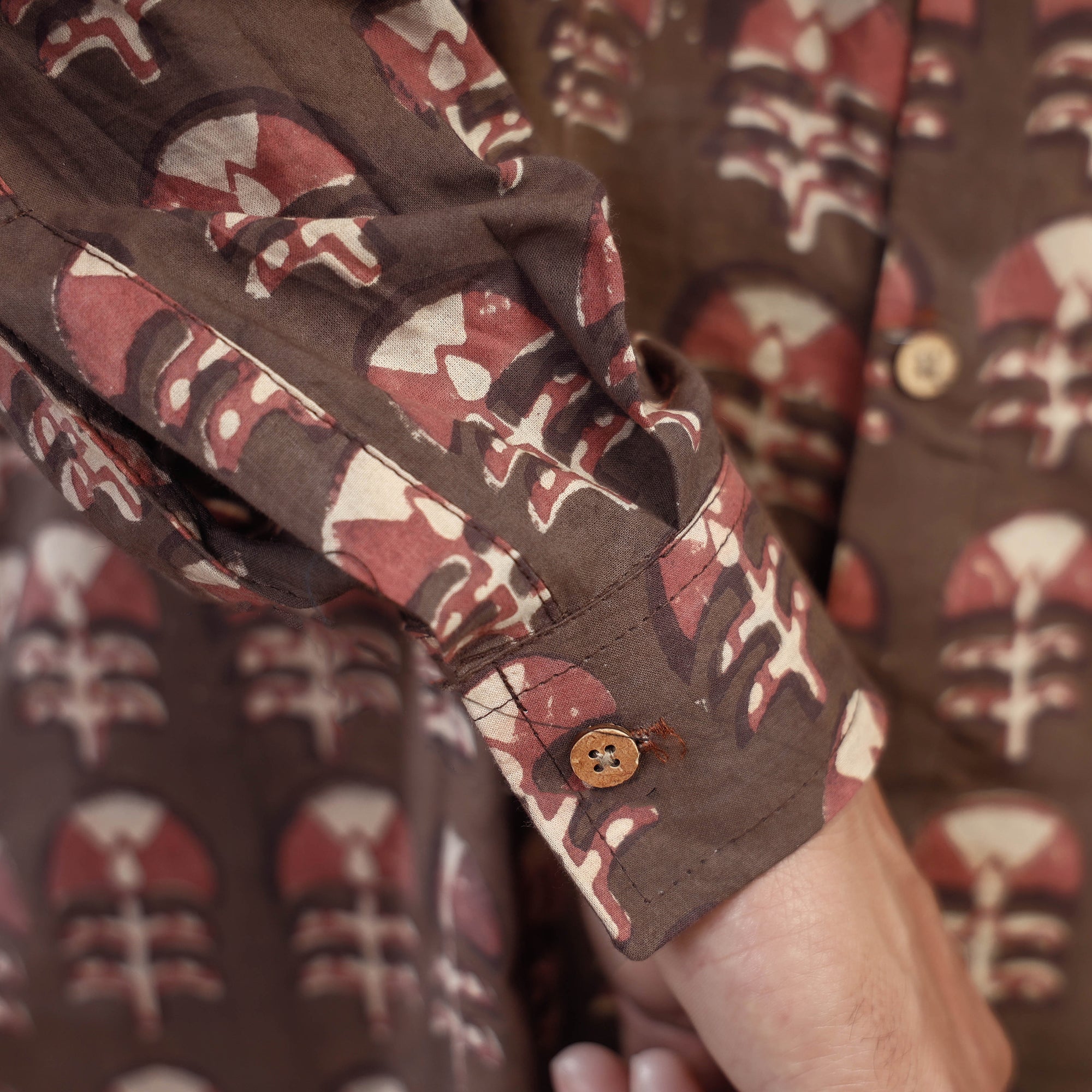 ITOKRI CASUALS Brown - Akola Block Printing Cotton Men Full Sleeve Shirt - view 6
