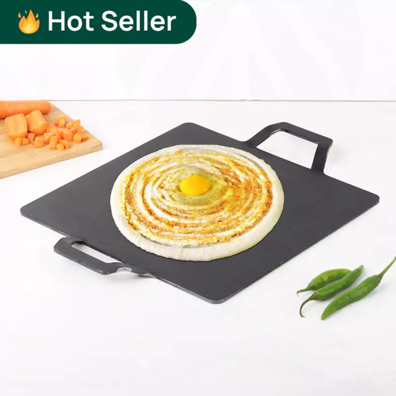 The Indus Valley 100% Pure Iron Square Tawa with Double Handles, Toxin-free Sheet Iron, Pre-Seasoned, Induction & Gas, 30.5cm
