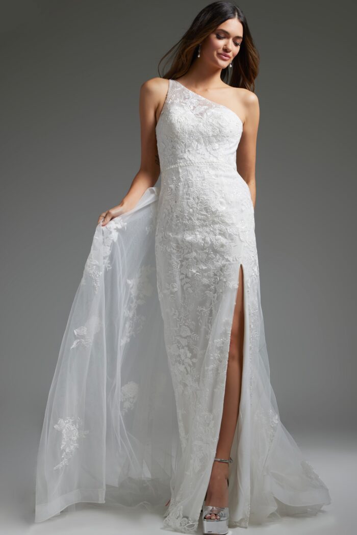 Jovani JB37601 Long Bridal Gown High Slit Wedding Dress - view 3