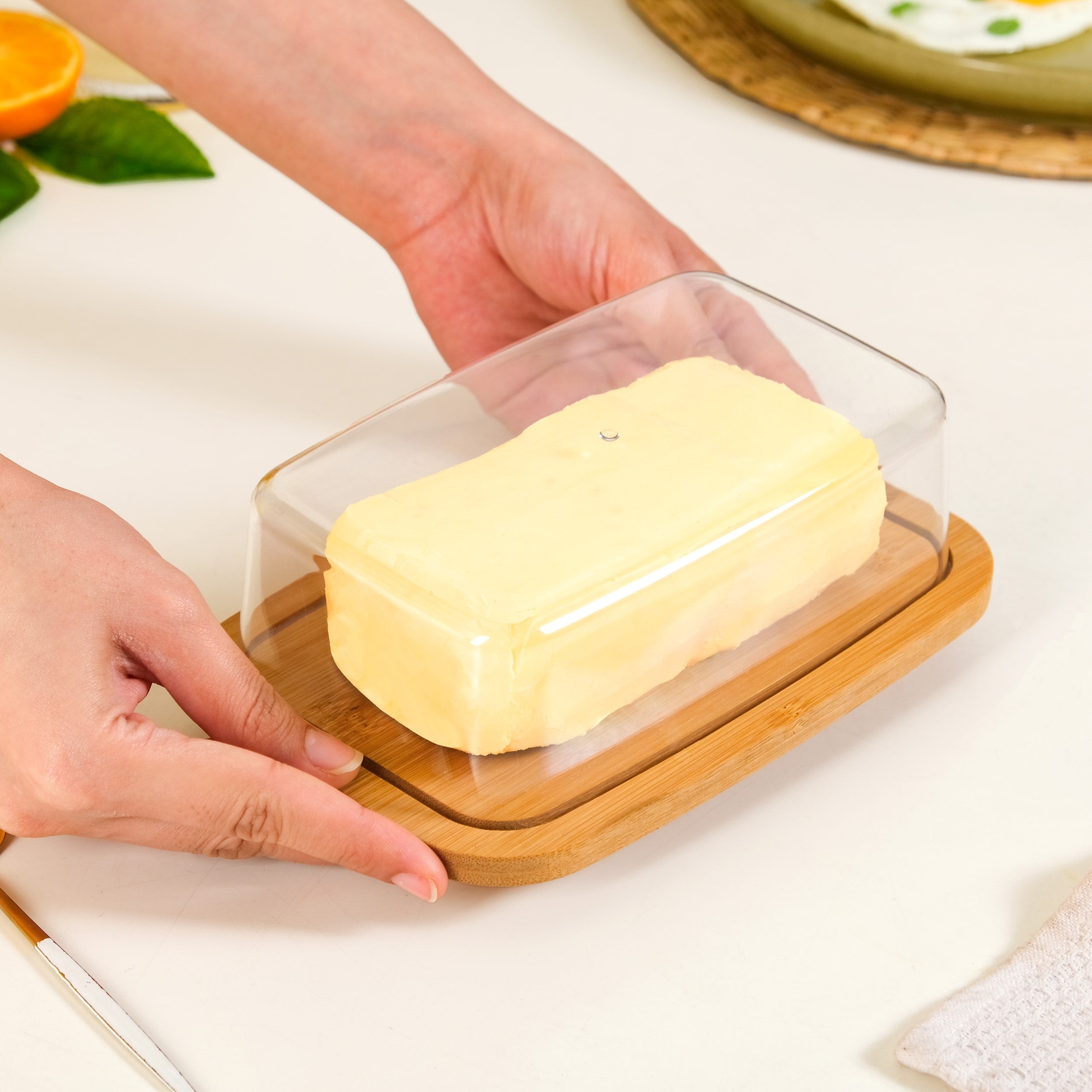 Nestasia Bamboo Wood Butter Dish With Transparent Lid - view 2