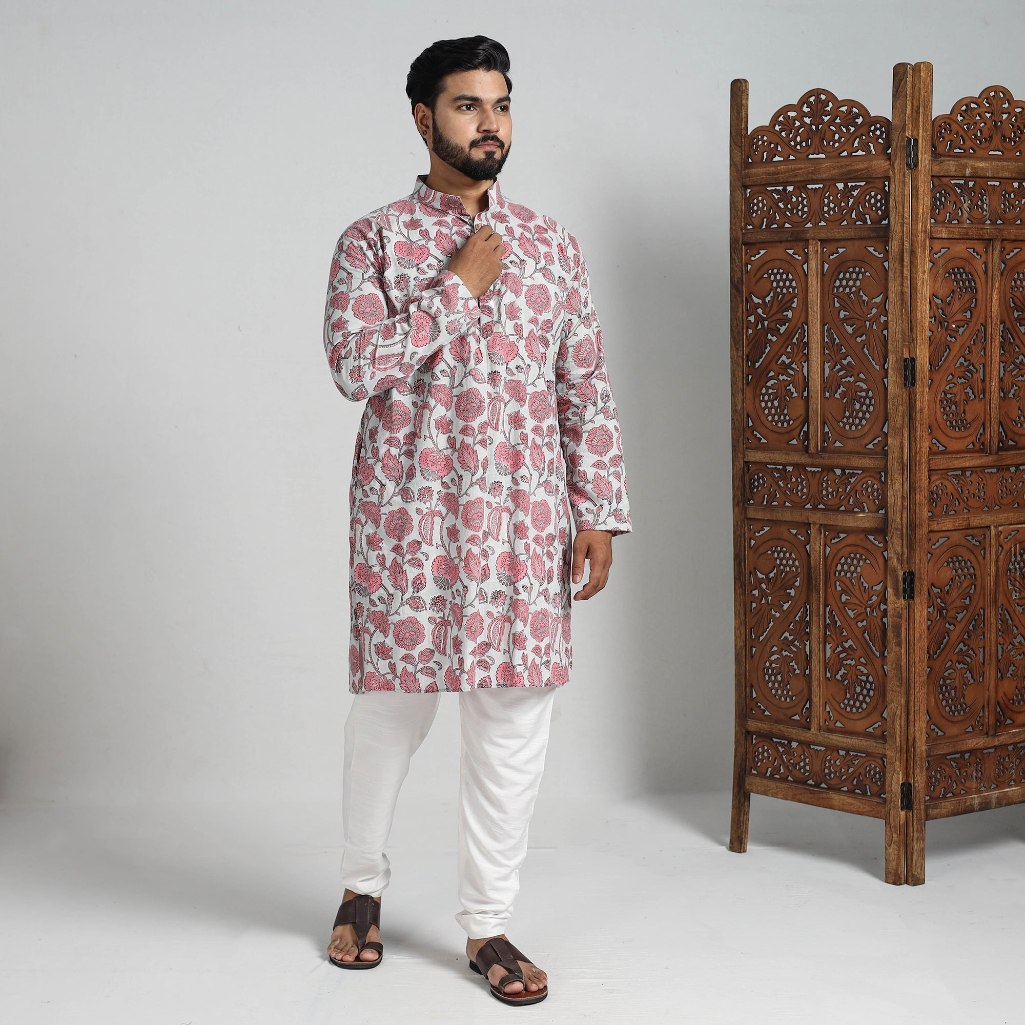 ITOKRI CASUALS Block Print Cotton Sanganeri Kurta for Men (Long) 15
