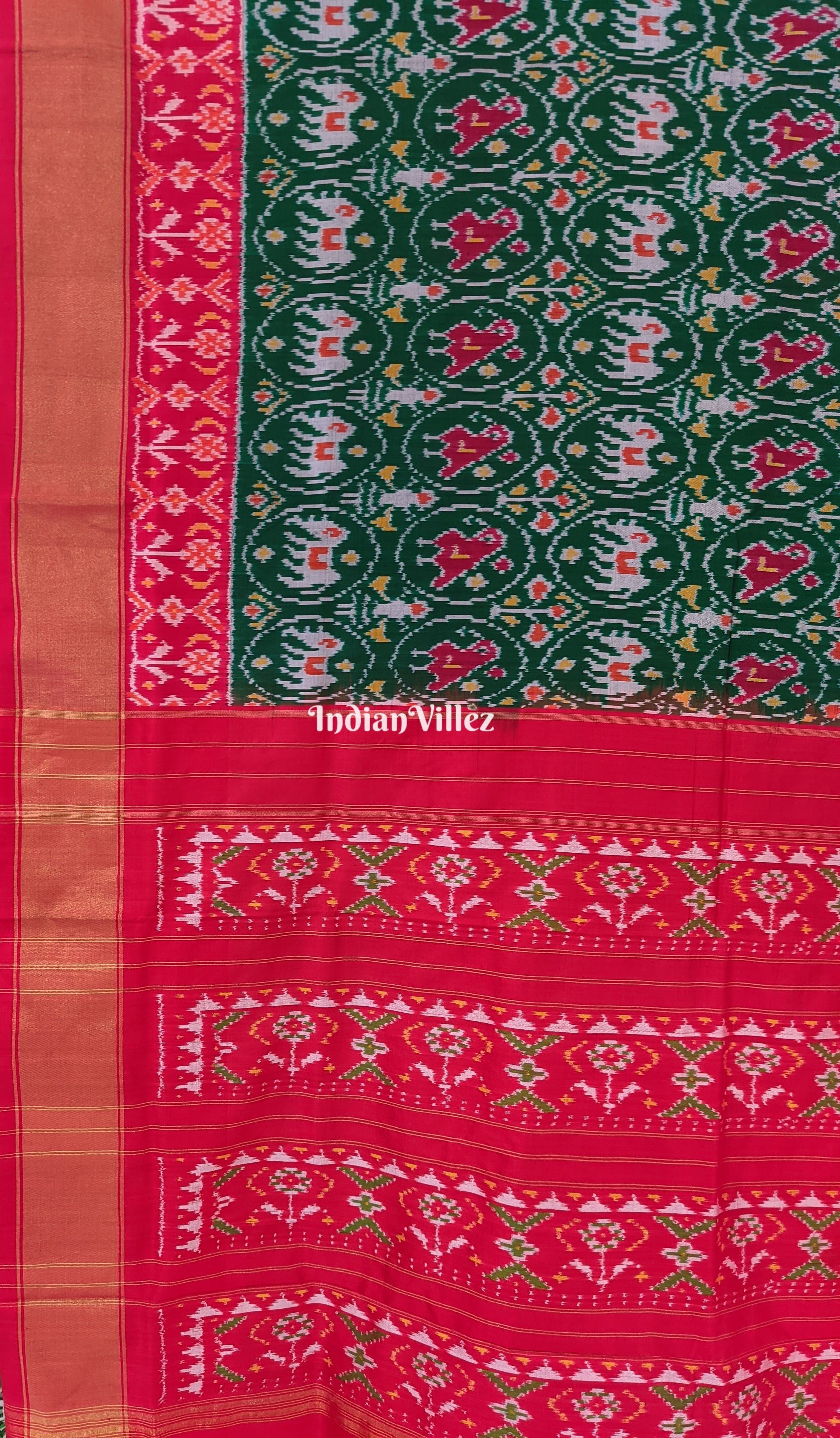 IndianVillèz Green Red Pochampally Ikat Patola Saree - view 3