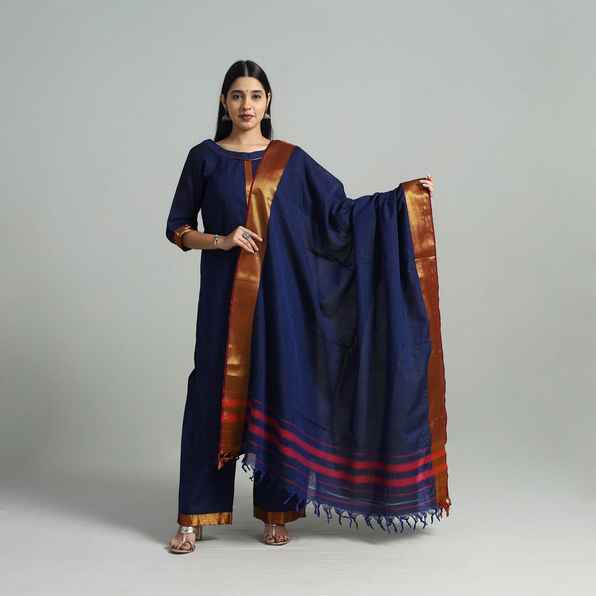 ITOKRI CASUALS Blue - Cotton Dharwad Kurta Set with Palazzo & Dupatta 11 - view 2