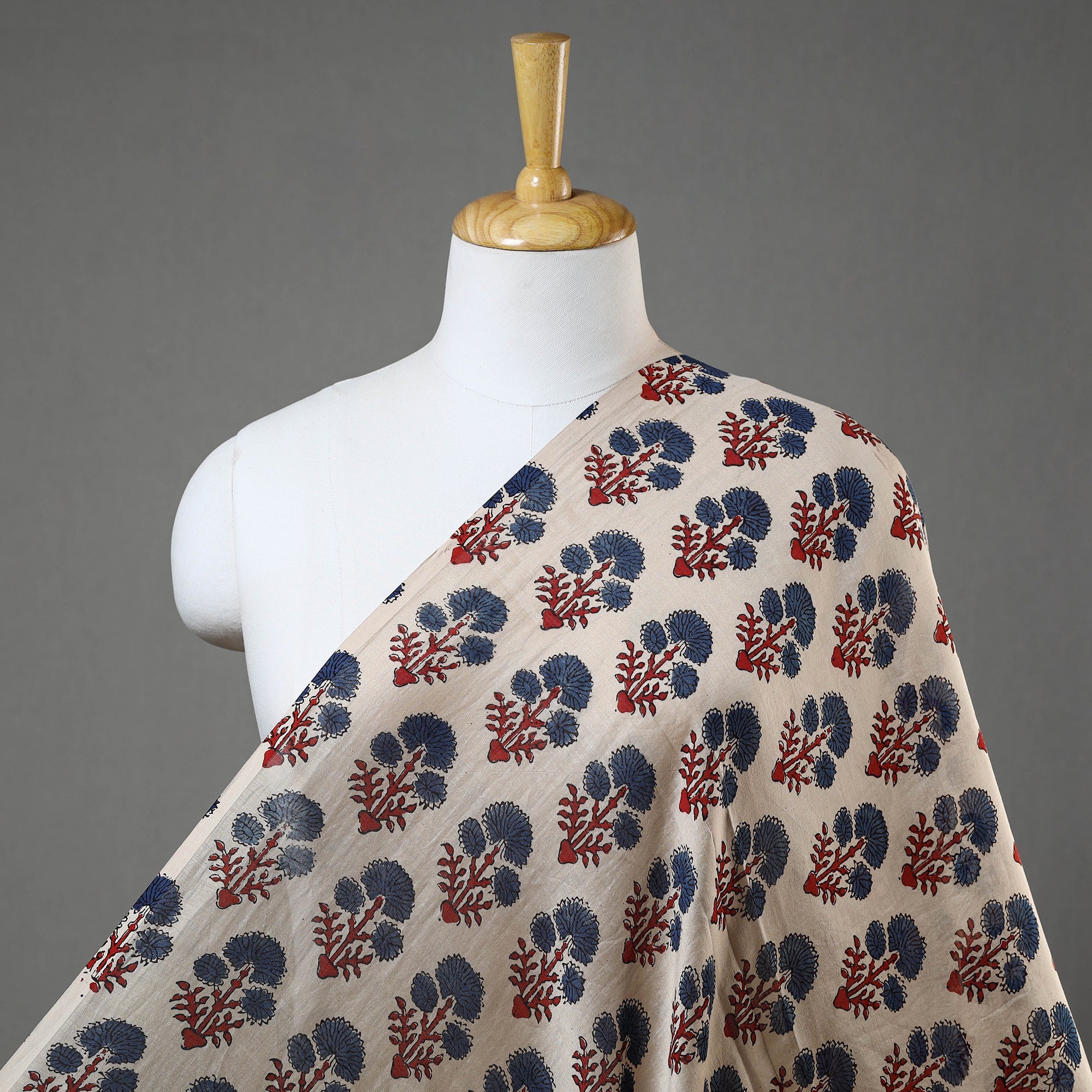 KACHCHH JI CHHAAP Beige - Ajrakh Block Printed Chanderi Silk Fabric 02