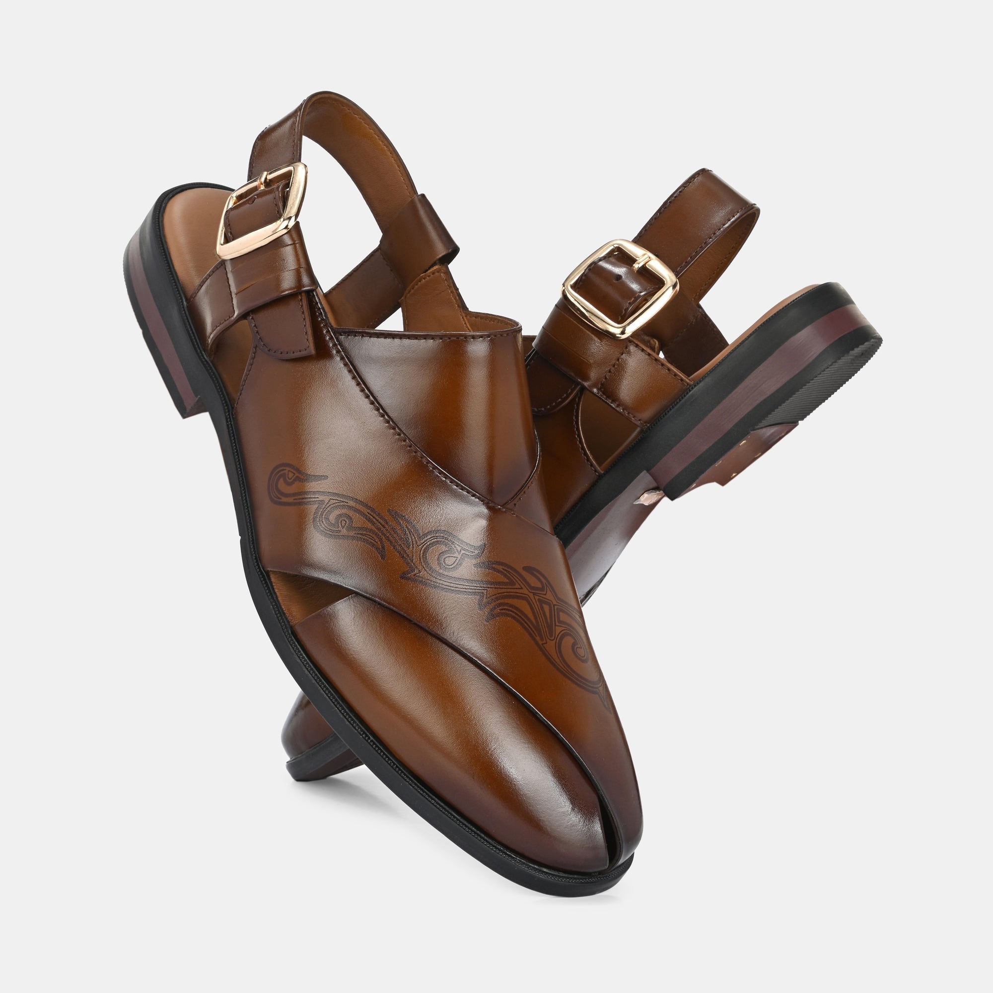 Handpainted Peshawari Sandals by Lafattio – Tan