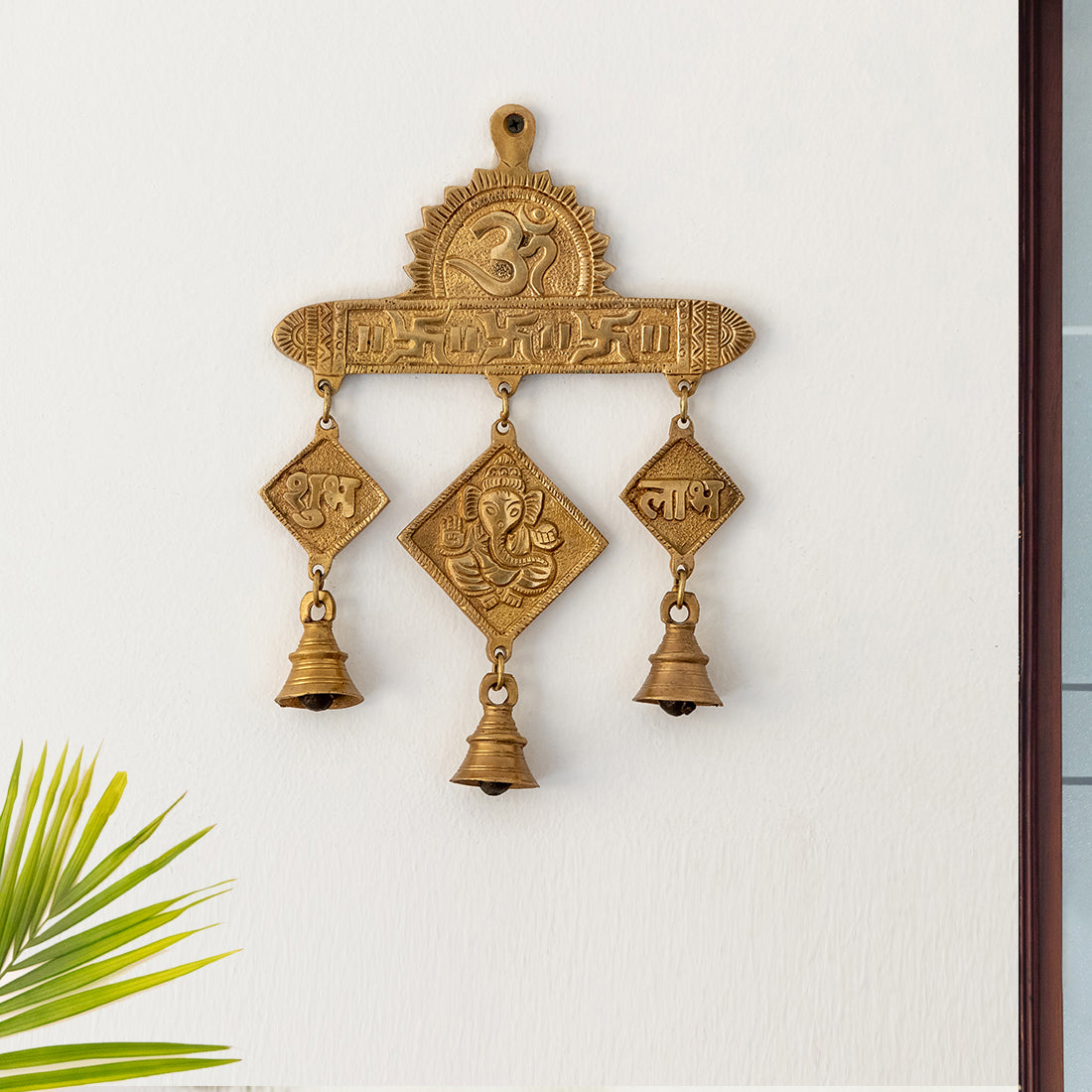 EXCLUSIVELANE 'Shubh Labh Ganesha' Wall Décor Brass Wall Hanging (Hand-Etched, 0.4 Kg)