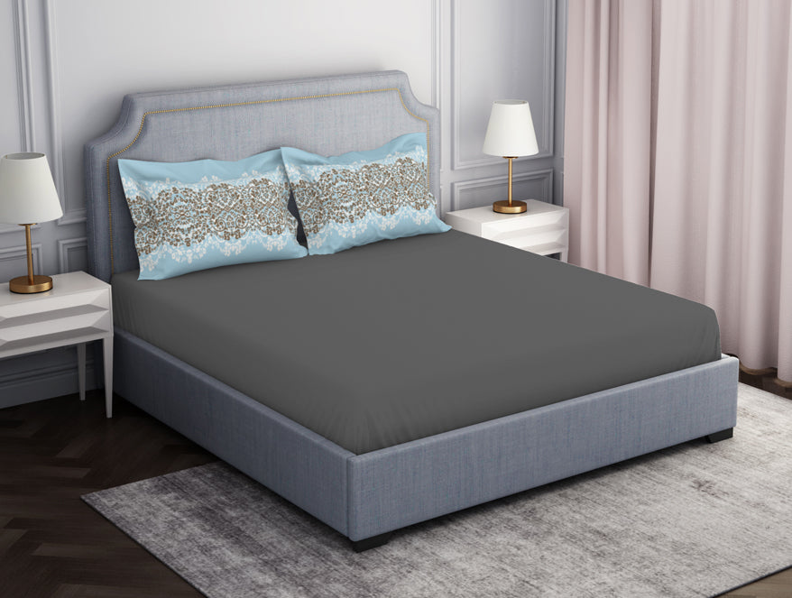 Spaces India Ornamenta Ornate Mineral Blue 100% Cotton King Size Bedsheet - Essentials by Spaces - view 2