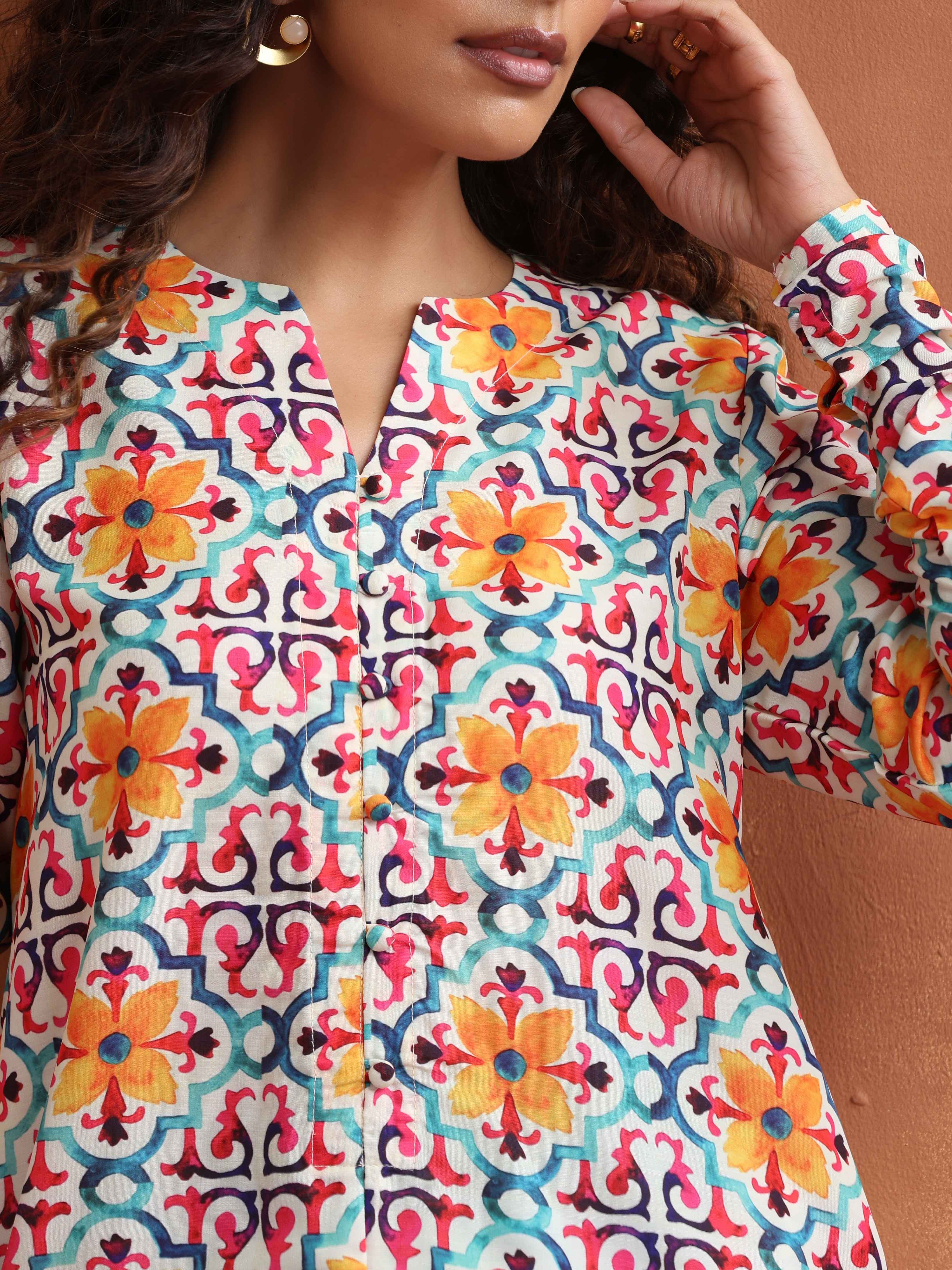 trueBrowns Off White Print Kurta Co-ord Set - view 4